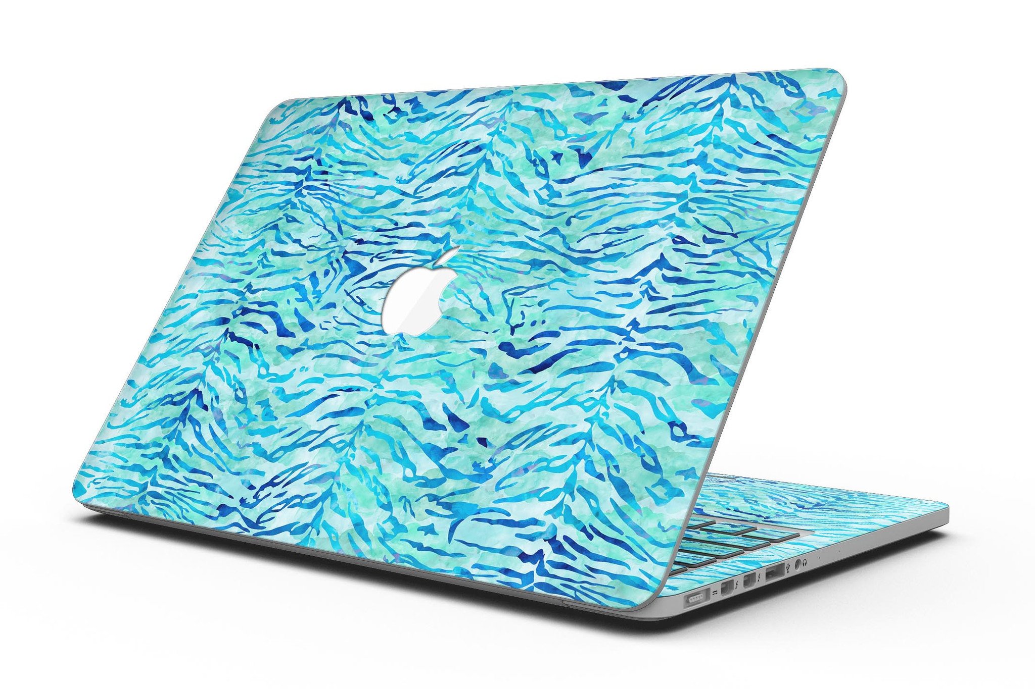 Aqua Watercolor Tiger Pattern skin for MacBook Pro with Retina Display, showcasing vibrant colors and intricate design.