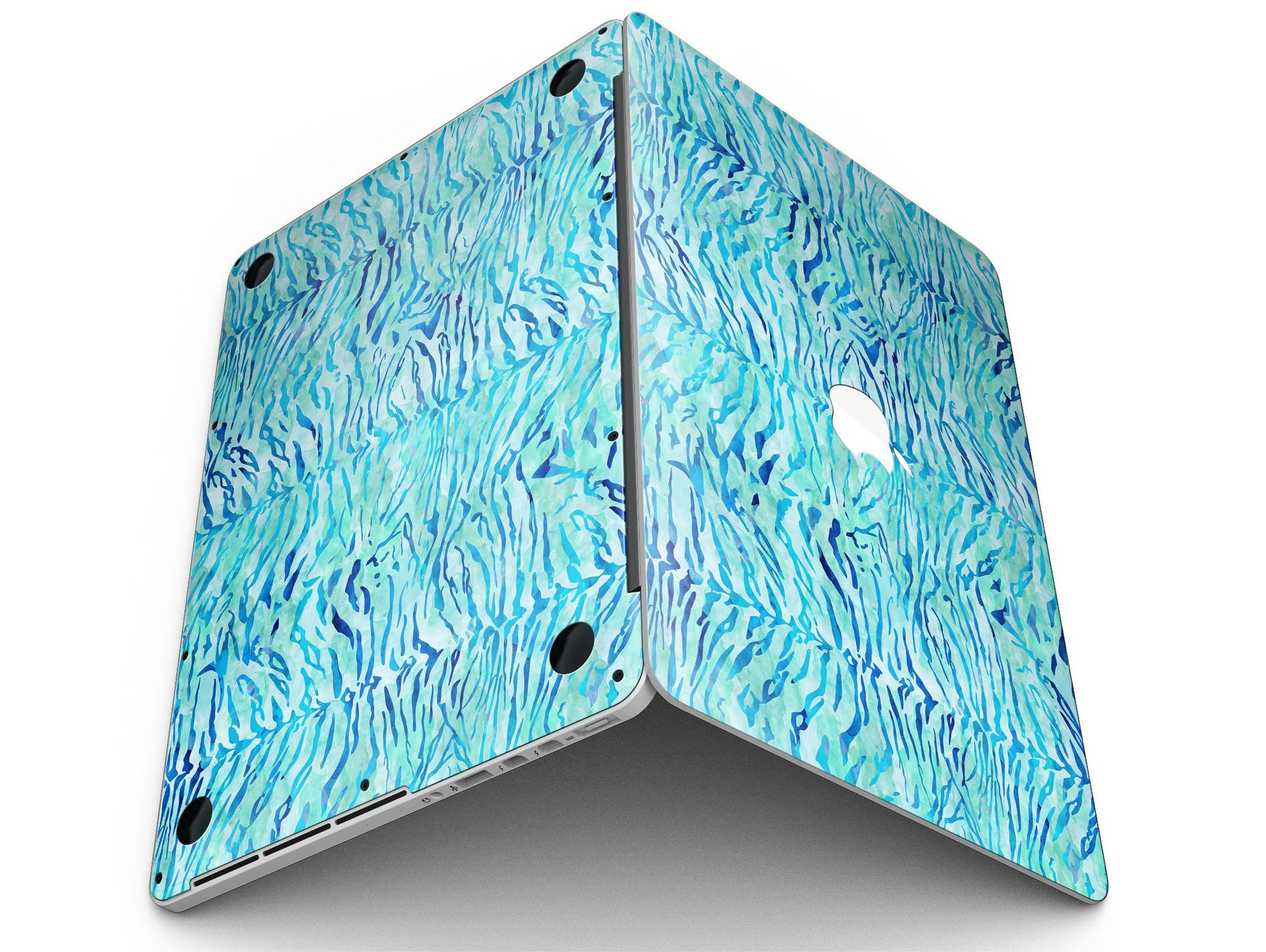 Aqua Watercolor Tiger Pattern skin for MacBook Pro with Retina Display, showcasing vibrant colors and intricate design.