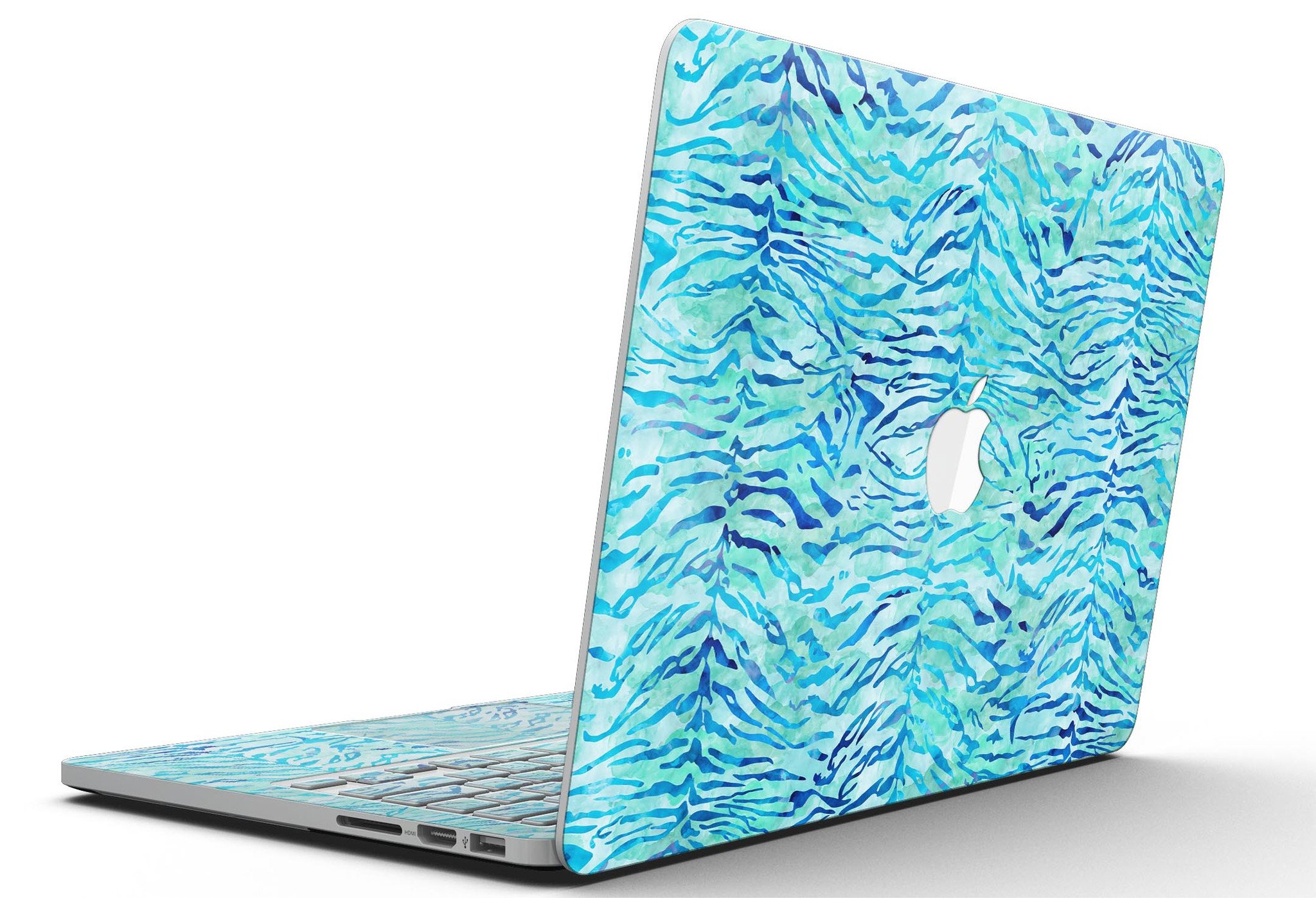 Aqua Watercolor Tiger Pattern skin for MacBook Pro with Retina Display, showcasing vibrant colors and intricate design.