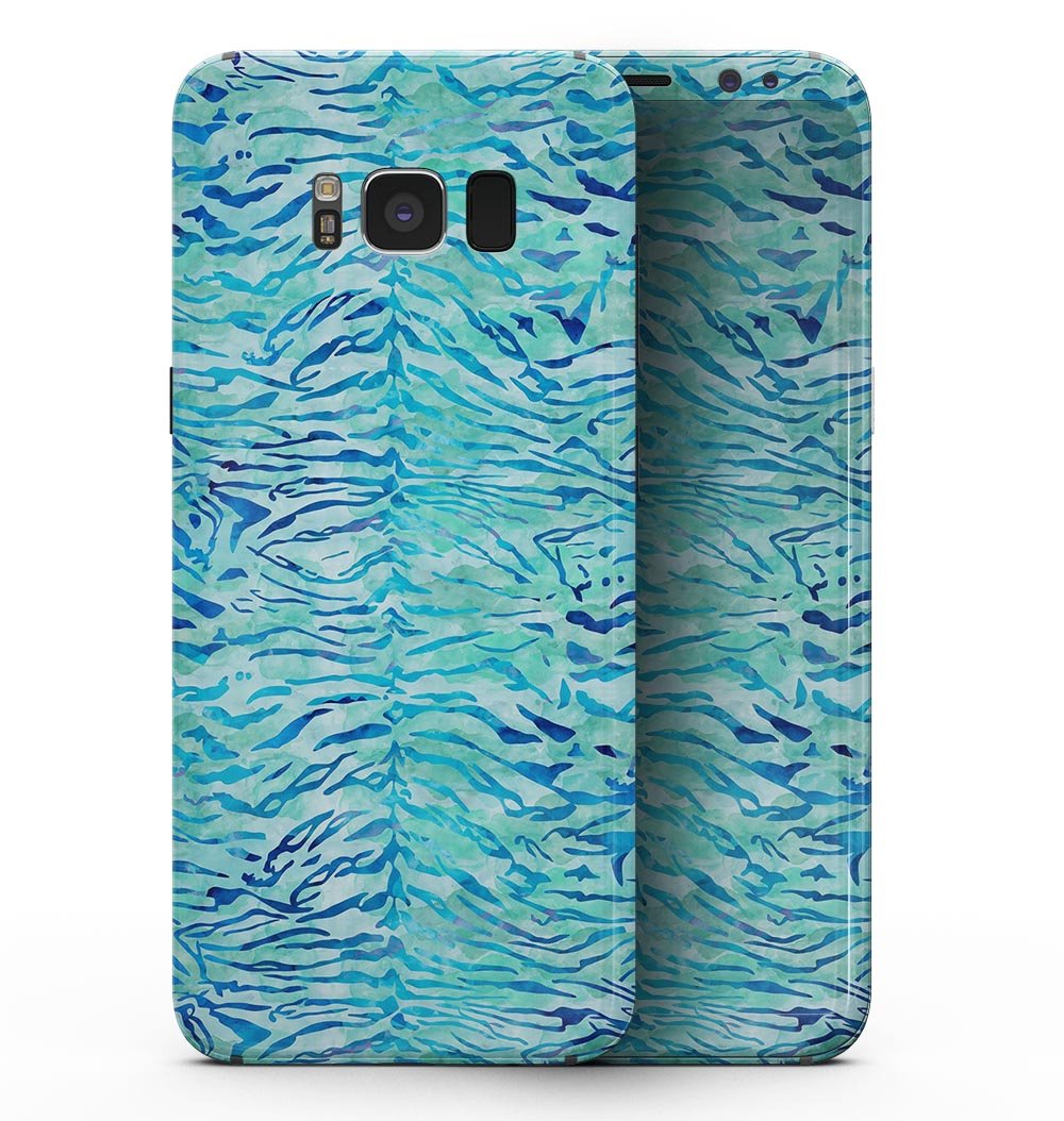 Aqua Watercolor Tiger Pattern skin for Samsung Galaxy S8, showcasing vibrant colors and intricate design on a sleek device.