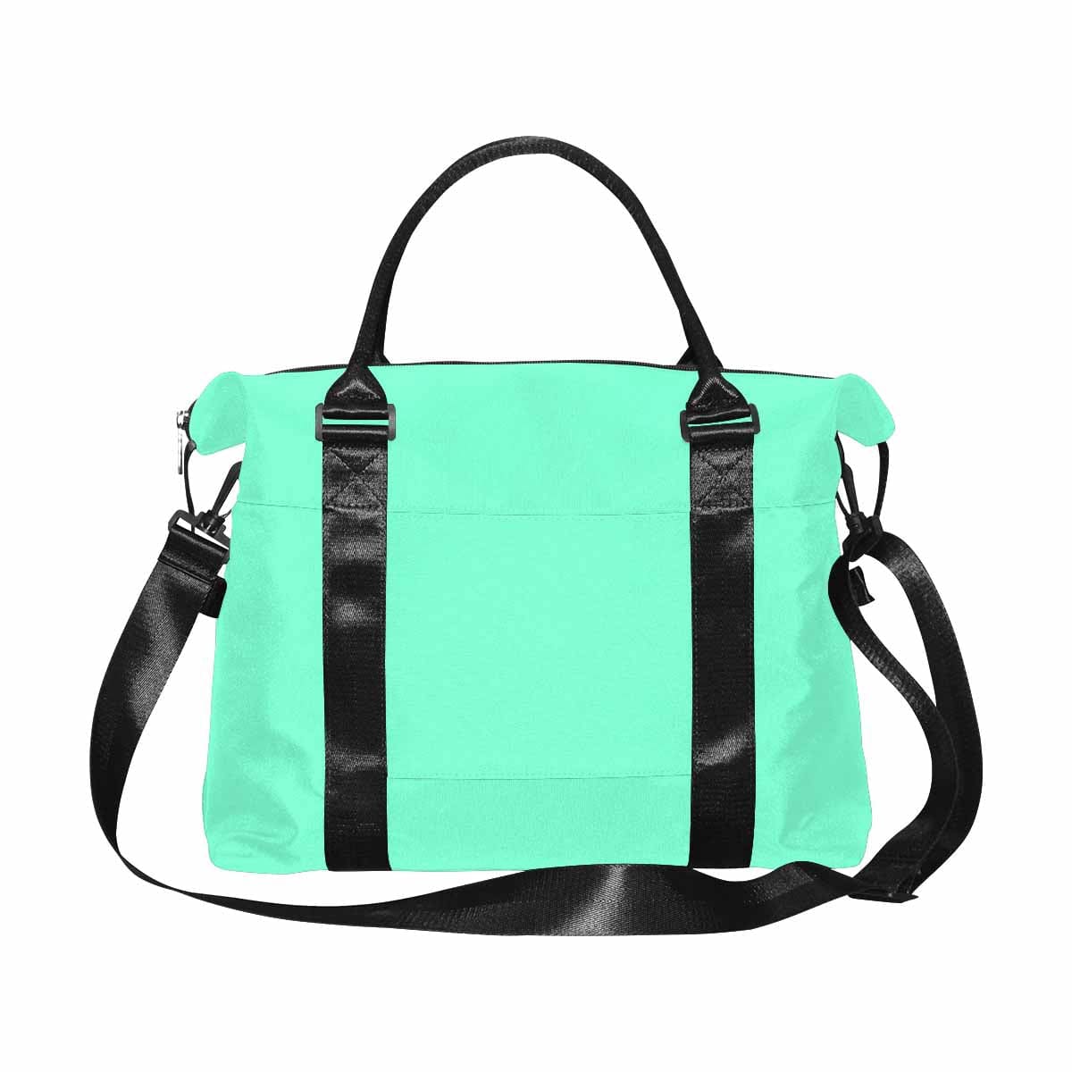 Aquamarine Green Duffel Bag with durable oxford fabric, featuring adjustable strap and multiple pockets for travel convenience.