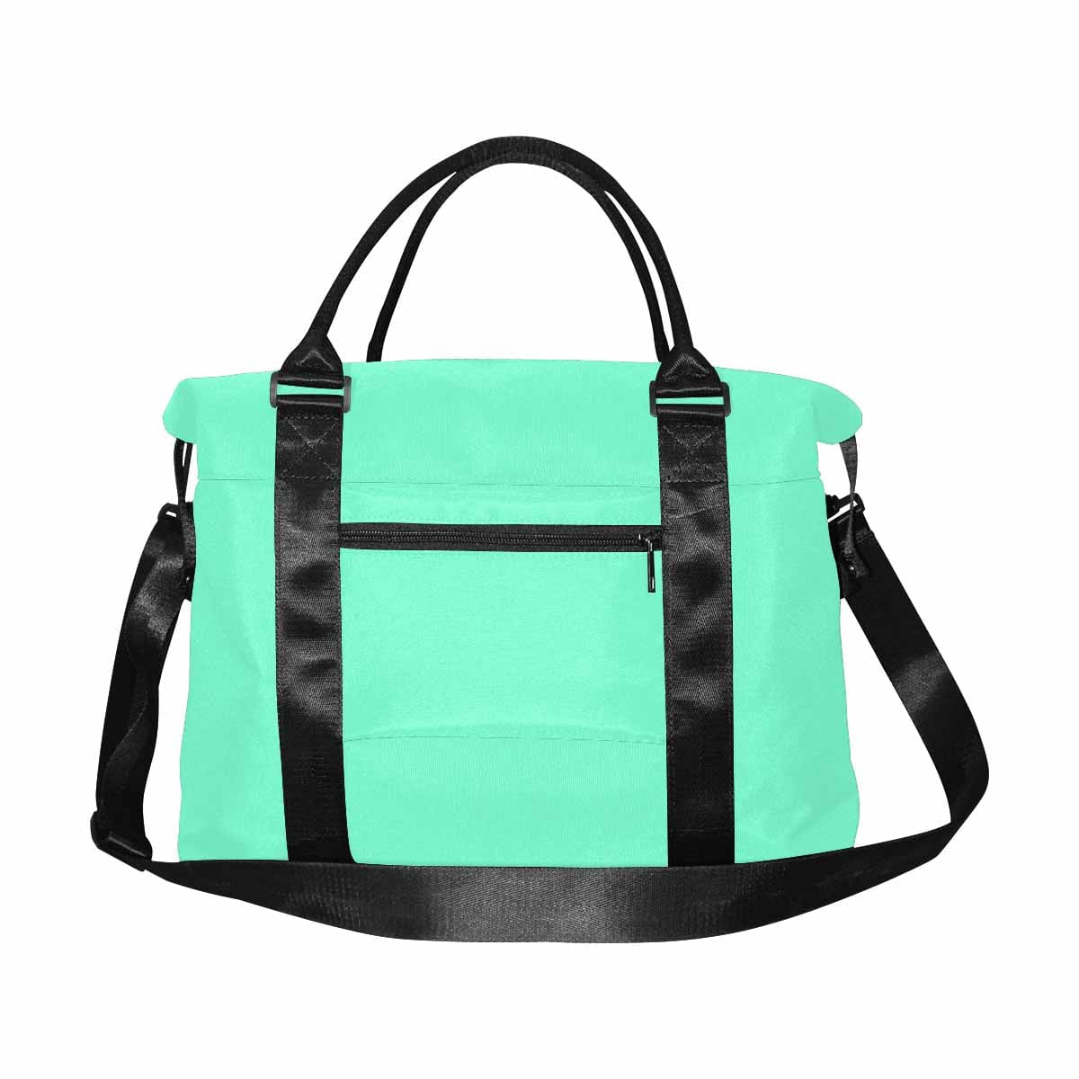 Aquamarine Green Duffel Bag with durable oxford fabric, featuring adjustable strap and multiple pockets for travel convenience.