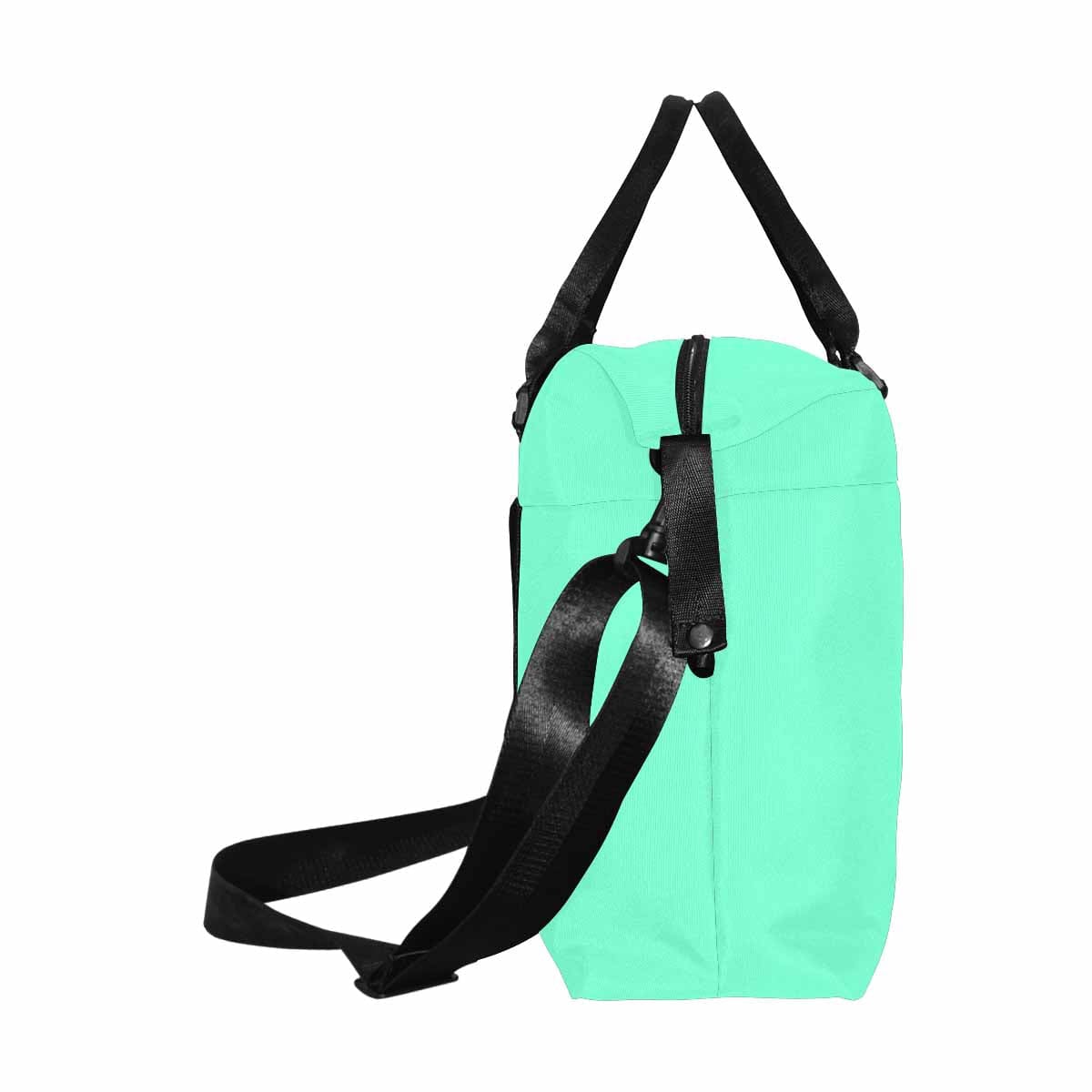 Aquamarine Green Duffel Bag with durable oxford fabric, featuring adjustable strap and multiple pockets for travel convenience.