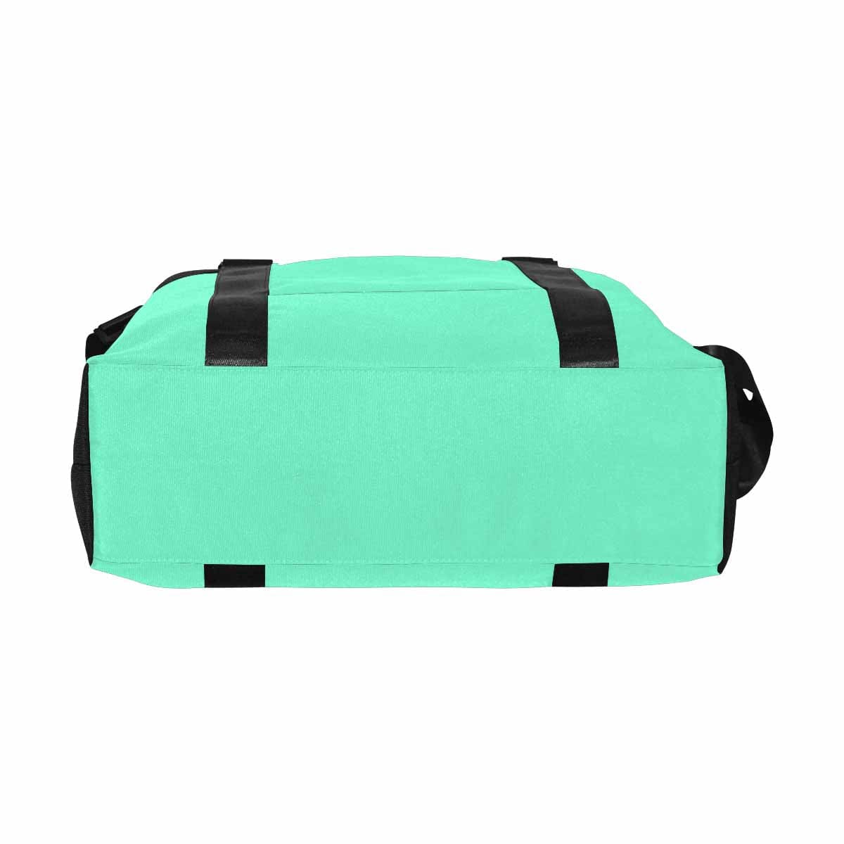 Aquamarine Green Duffel Bag with durable oxford fabric, featuring adjustable strap and multiple pockets for travel convenience.