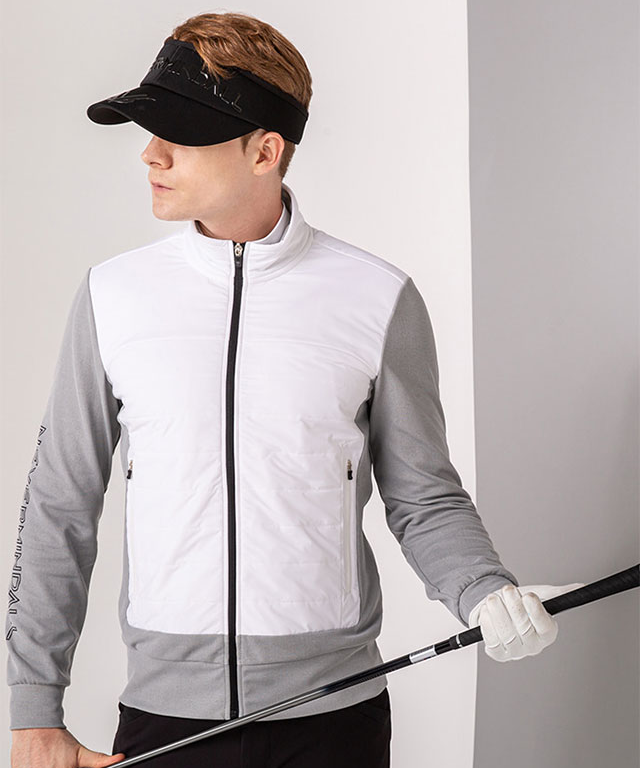 Ardor Padding Jersey Open Jacket displayed on a mannequin, showcasing its lightweight design and stylish look, perfect for golf and casual outings.