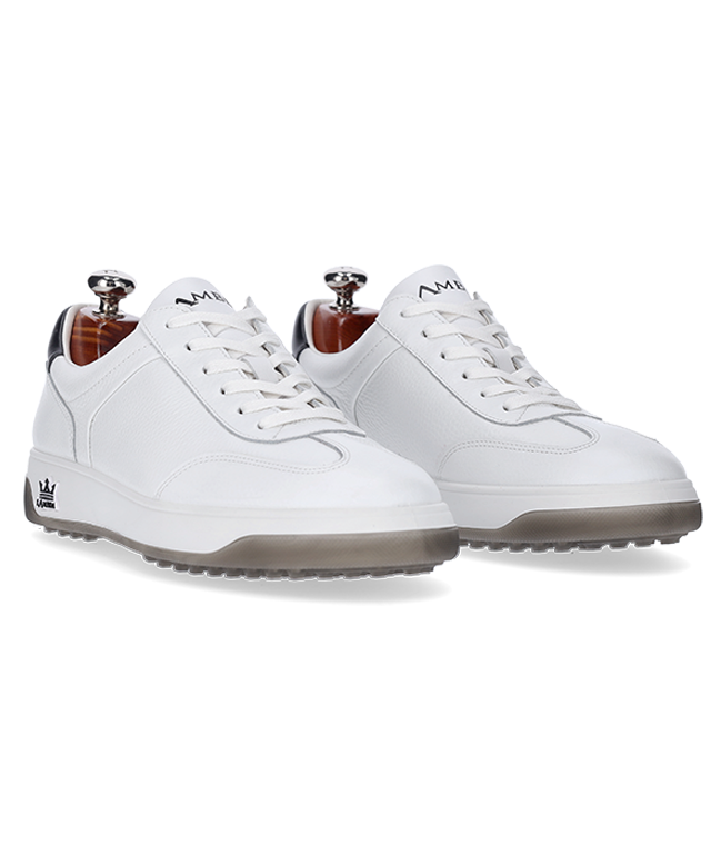 Arezzo White men's golf shoe, handcrafted in Portugal with premium waterproof leather and cork footbed.