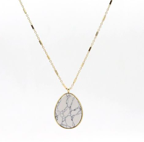 Arielle Stone Pendant Necklace featuring a 29-inch drop, showcasing a beautiful stone pendant in three available colors.