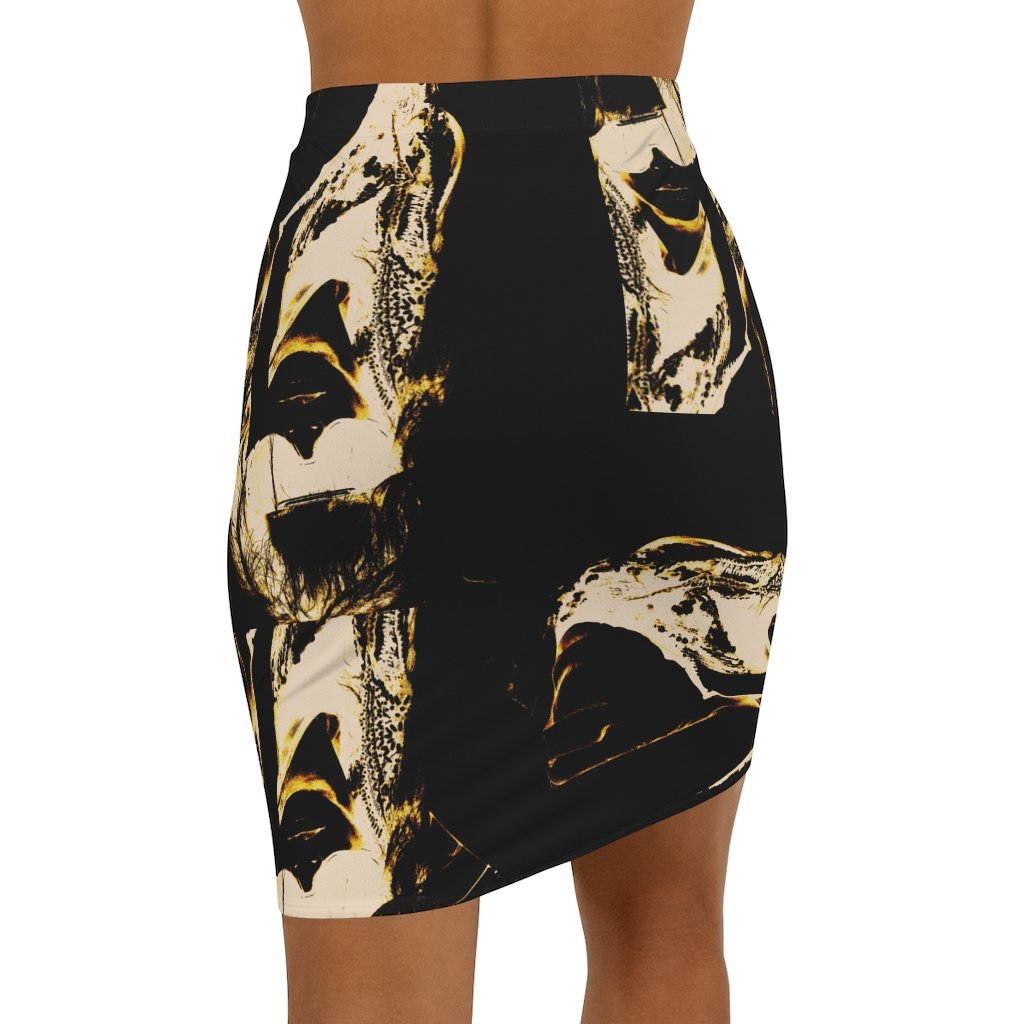 Art Grapha Bodycon Skirt by FIREBODY® showcasing a stylish design with a mid-waist fit and elastic waistband.