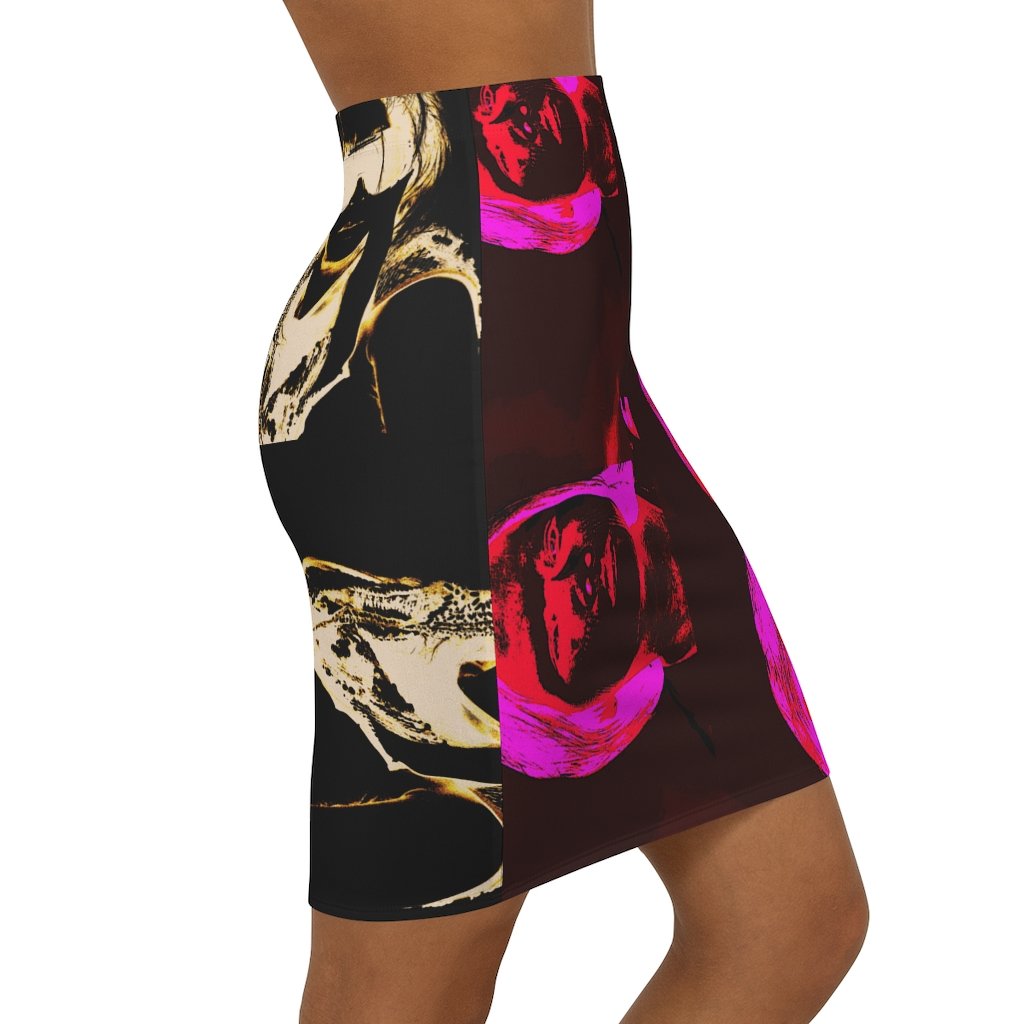 Art Grapha Bodycon Skirt by FIREBODY® showcasing a stylish design with a mid-waist fit and elastic waistband.