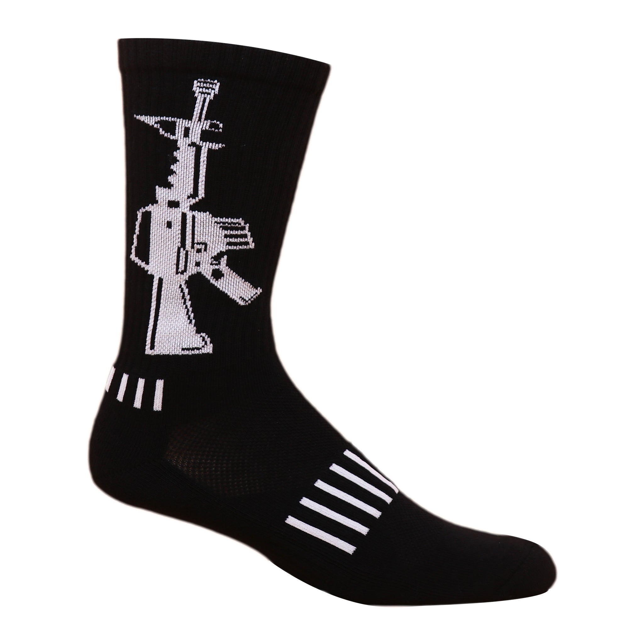 A pair of Assault Crew Socks featuring a bold M16 design, showcasing durability and support for active lifestyles.