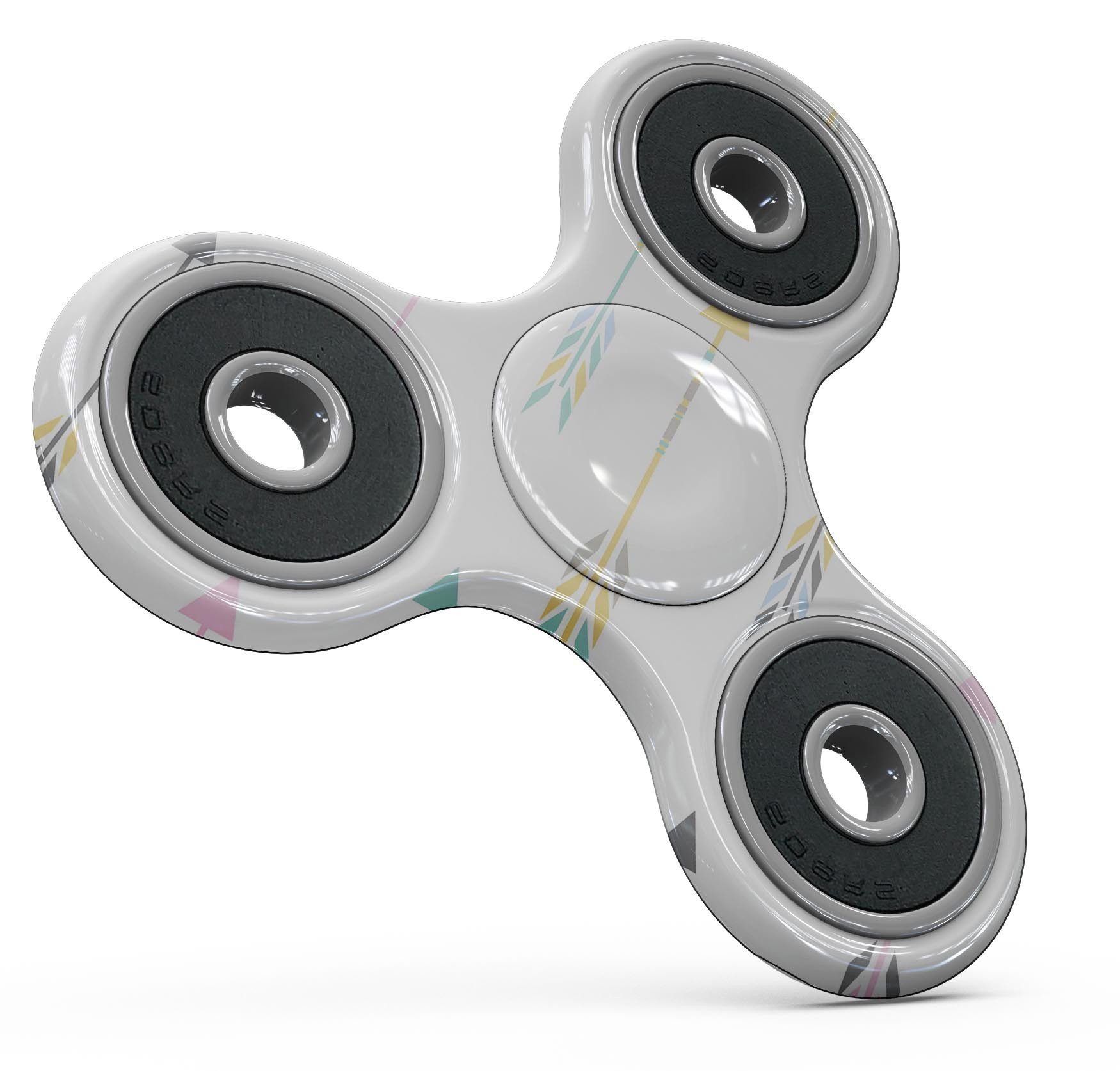 A vibrant fidget spinner skin featuring colorful arrows, designed for full-body coverage and protection.