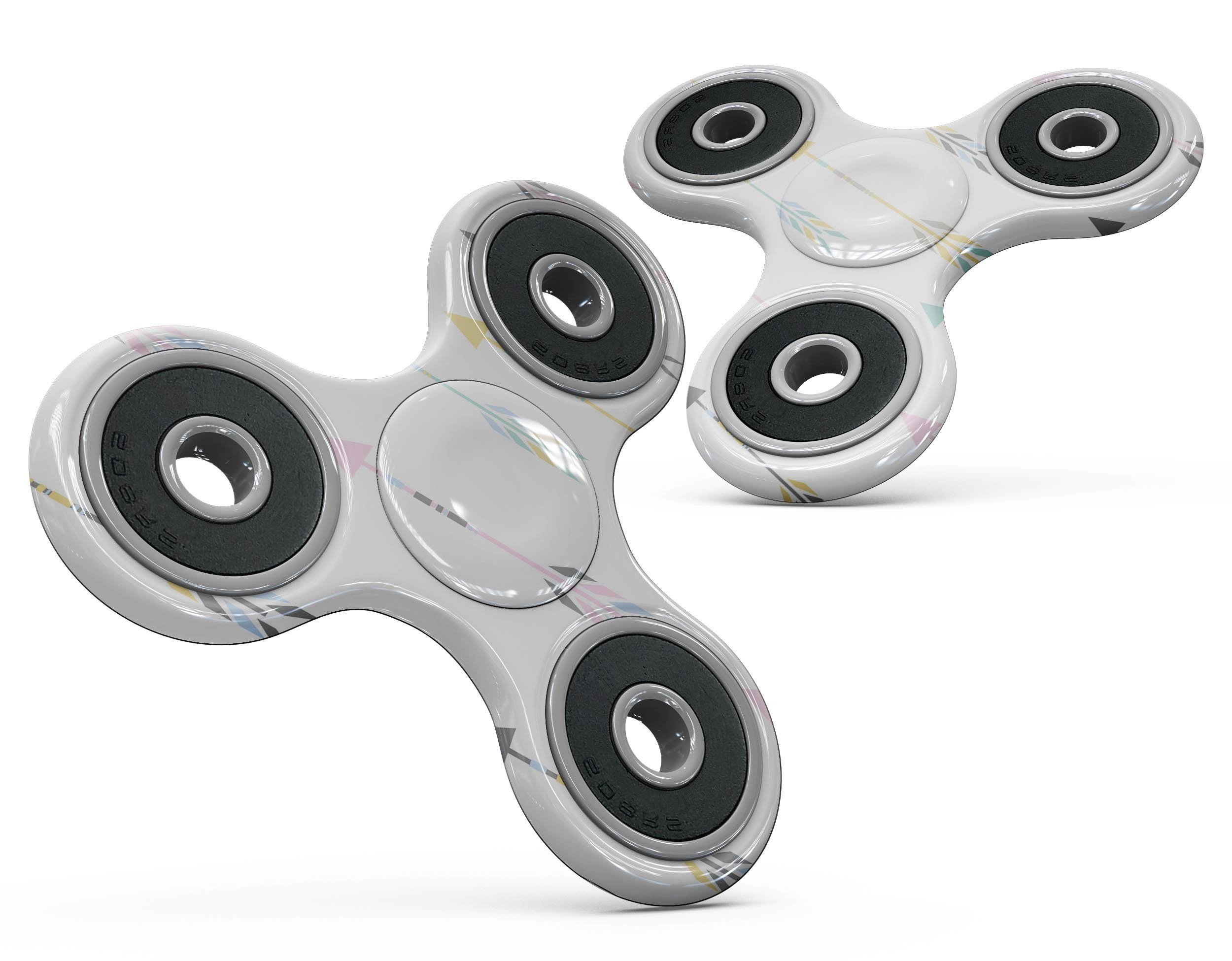 A vibrant fidget spinner skin featuring colorful arrows, designed for full-body coverage and protection.