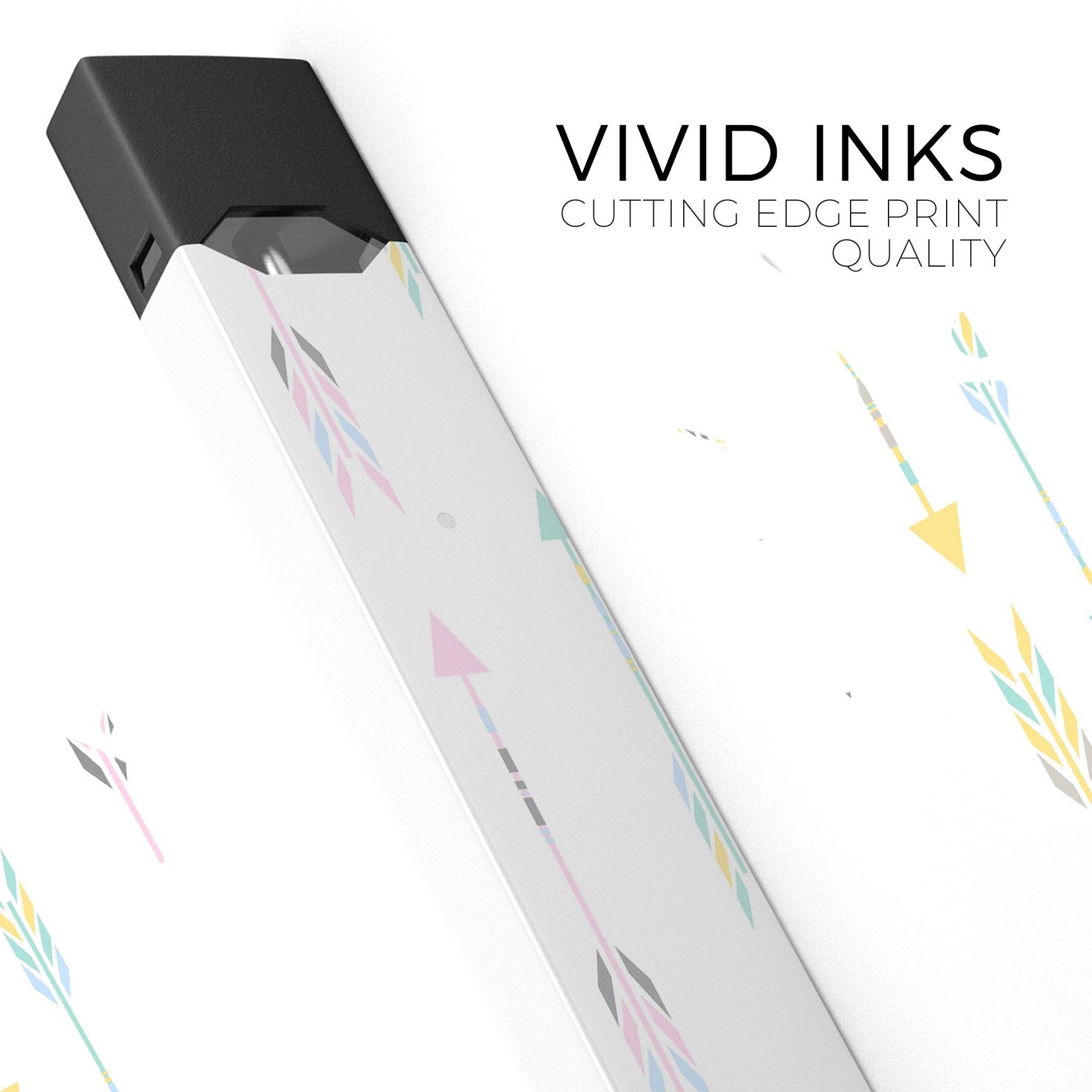 Colorful arrows design skin-wrap sticker for JUUL vaping device, showcasing vibrant colors and premium quality.