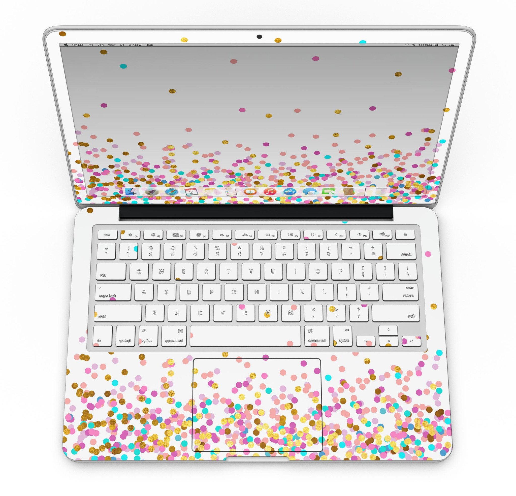 Colorful Ascending Multicolor Polka Dots skin for MacBook Pro with Retina Display, showcasing vibrant patterns and sleek design.