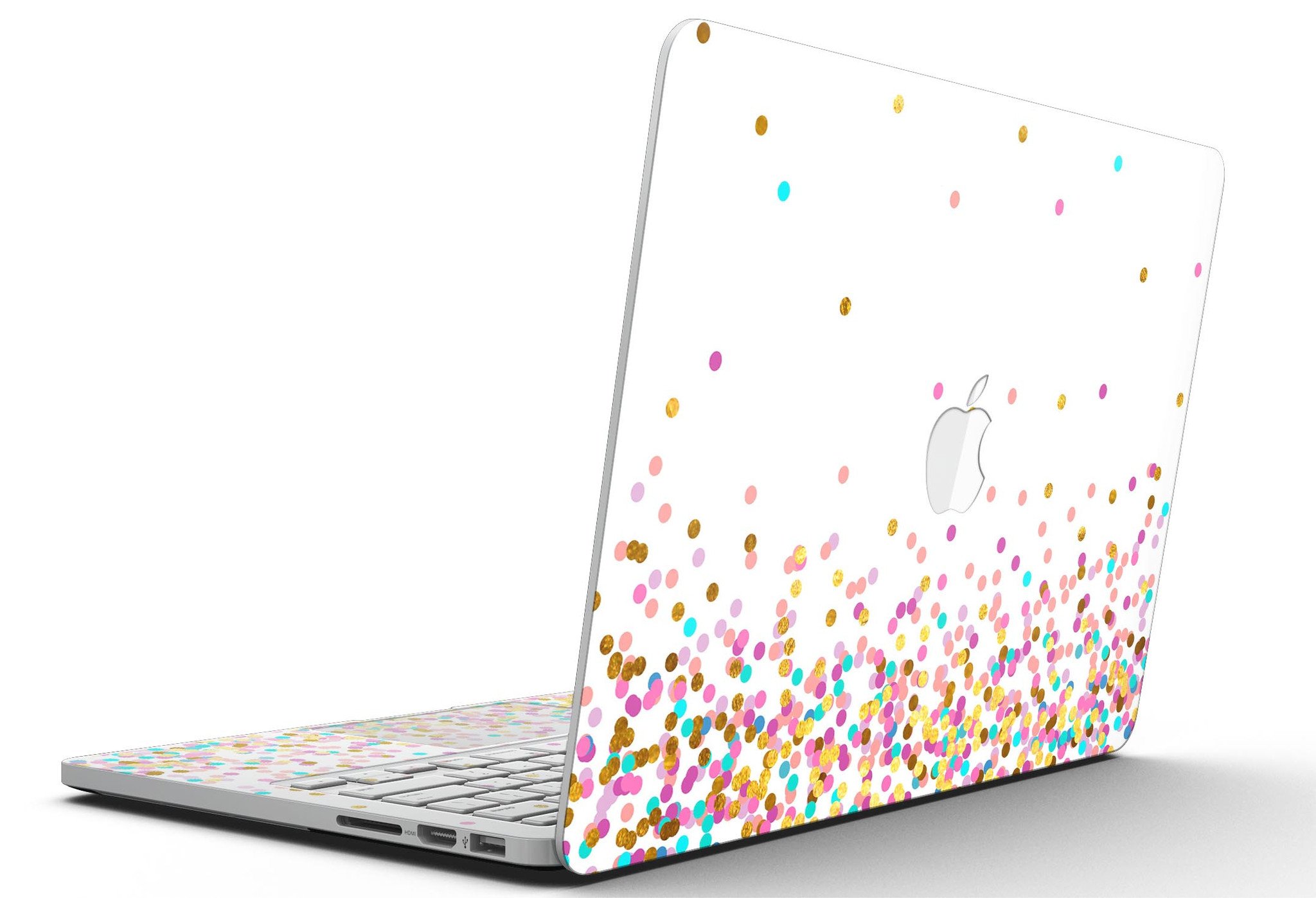 Colorful Ascending Multicolor Polka Dots skin for MacBook Pro with Retina Display, showcasing vibrant patterns and sleek design.