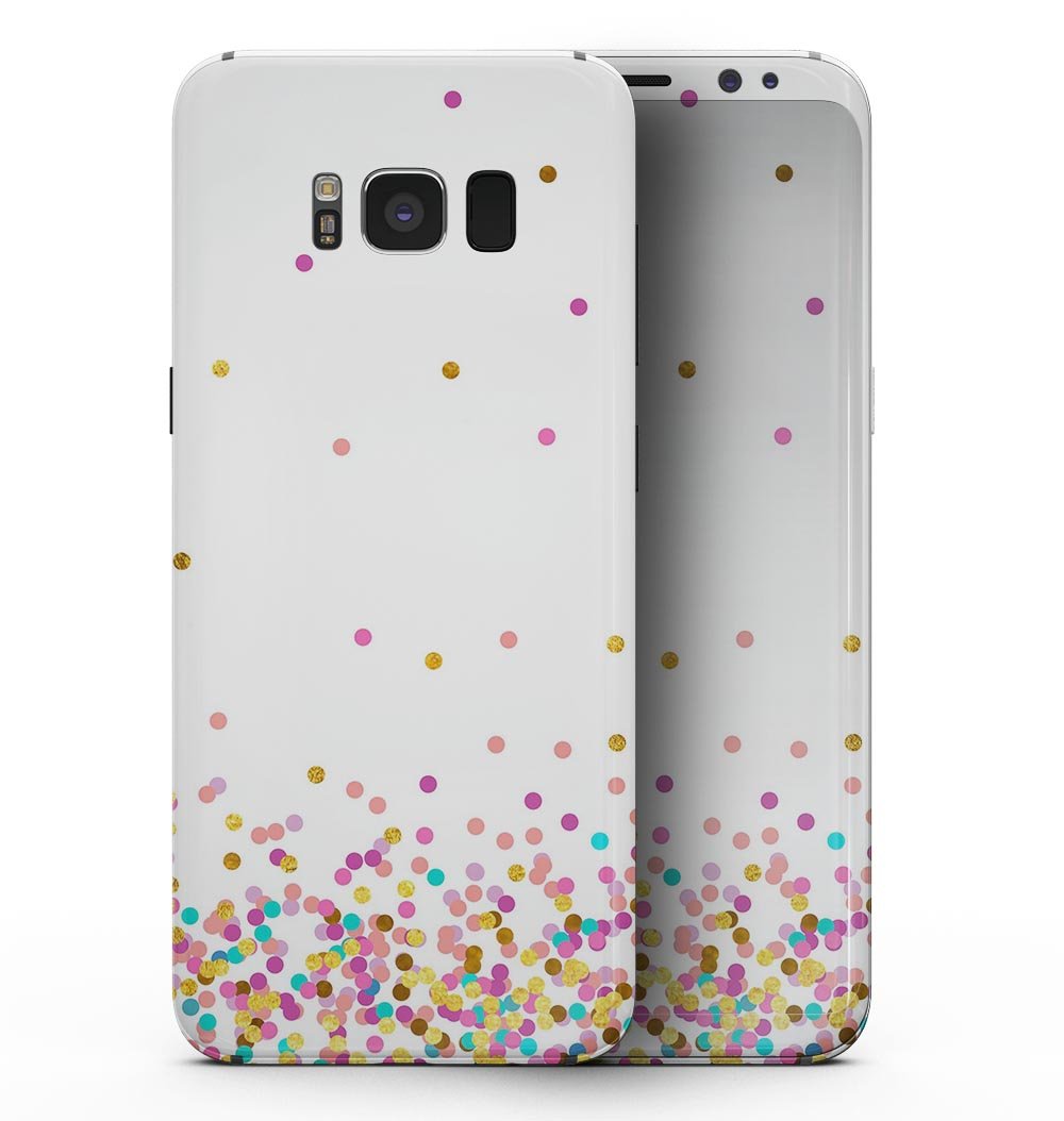 Samsung Galaxy S8 with Ascending Multicolor Polka Dots skin, showcasing vibrant colors and unique design.