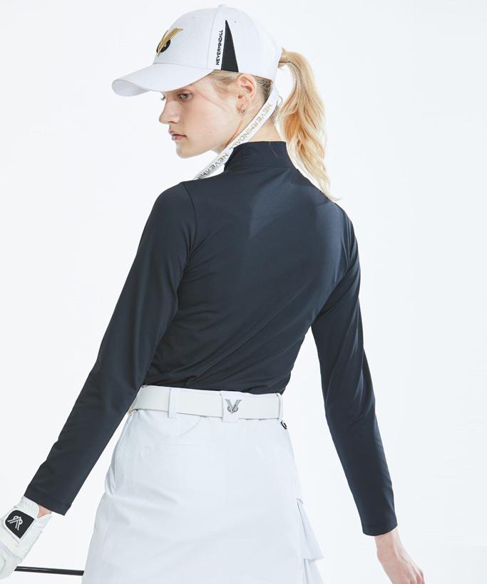 Ashlyn Line Long Sleeve top featuring diagonal incisions and a high-neck design, perfect for golf and casual wear.