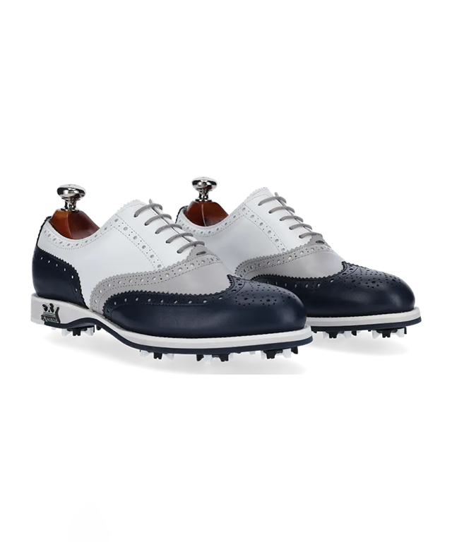 Asti Blue/Grey/White Ladies Golf Shoe showcasing premium waterproof leather and soft spikes outsole.