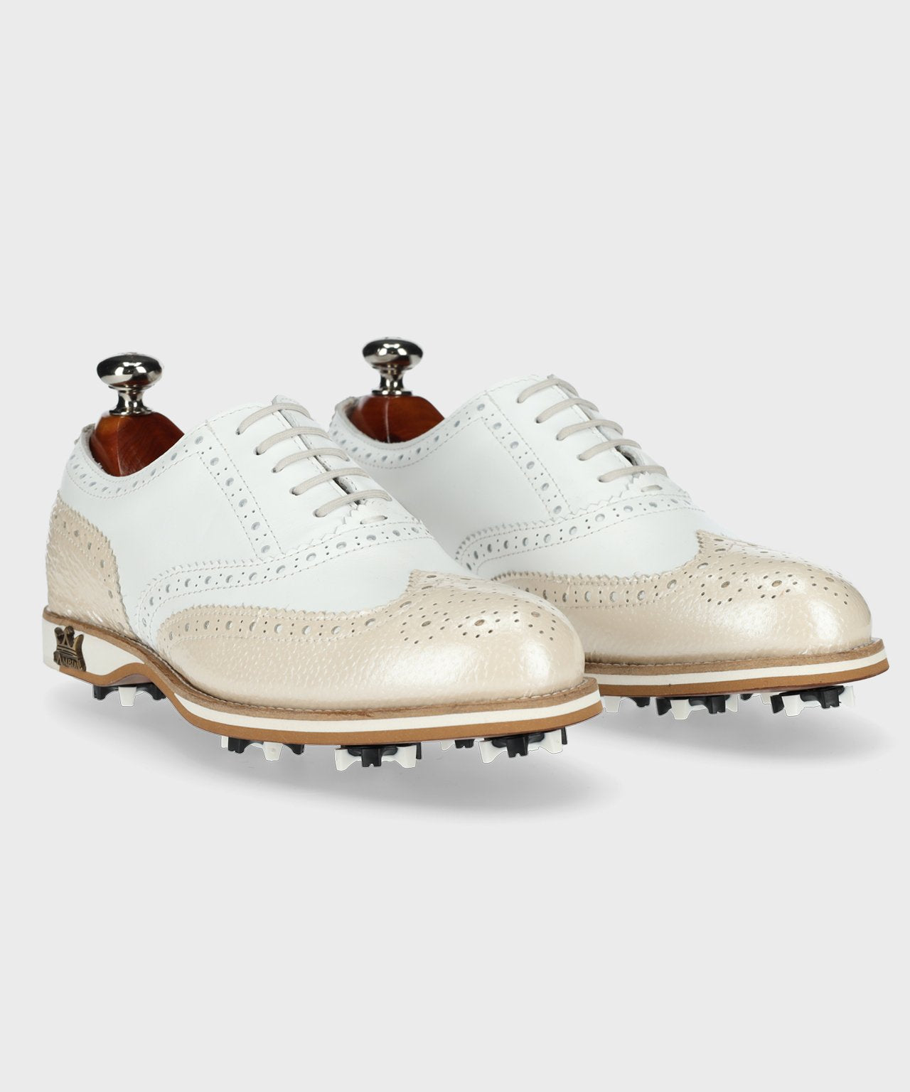 Asti Golden Ladies golf shoe showcasing premium waterproof leather and cork footbed, designed for comfort and performance.