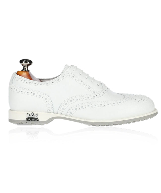 Asti White Ladies golf shoe showcasing premium waterproof leather and spikeless outsole design.