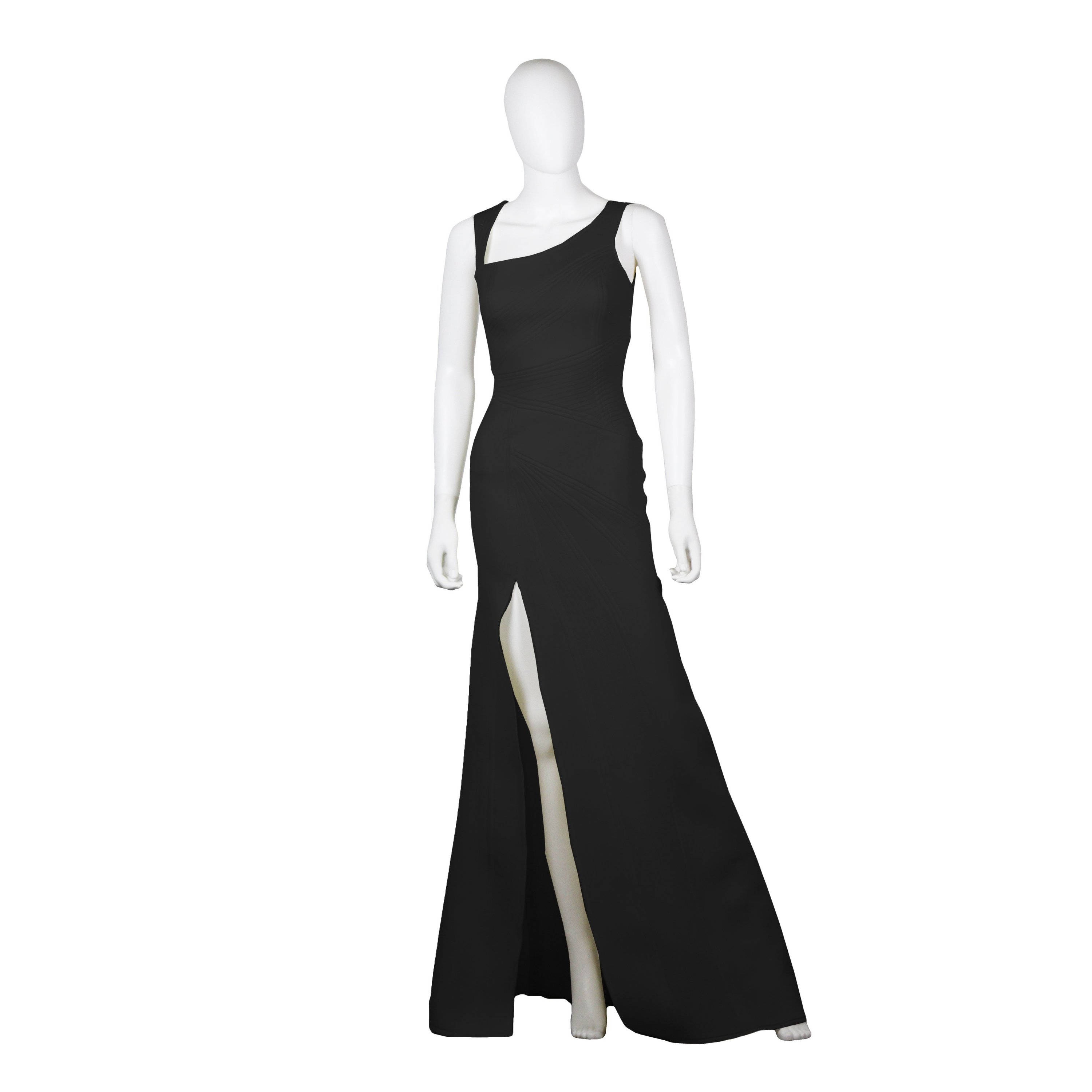 A stylish Asymmetric Neckline Evening Dress made from Neoprene, featuring a flattering silhouette and an invisible back zipper.