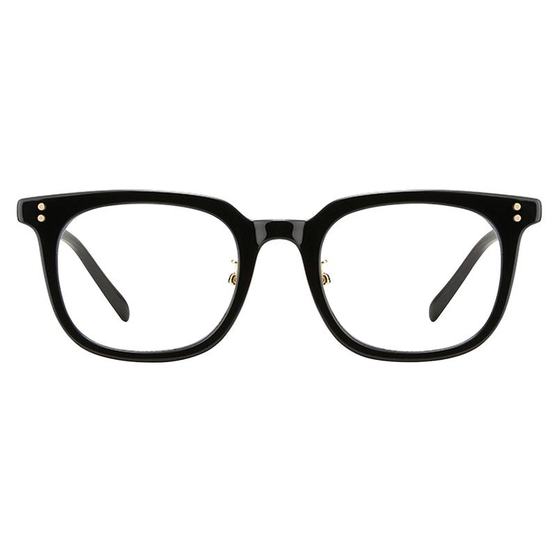 Austin Blue Light Glasses with a stylish square frame, accompanied by a transparent travel case.