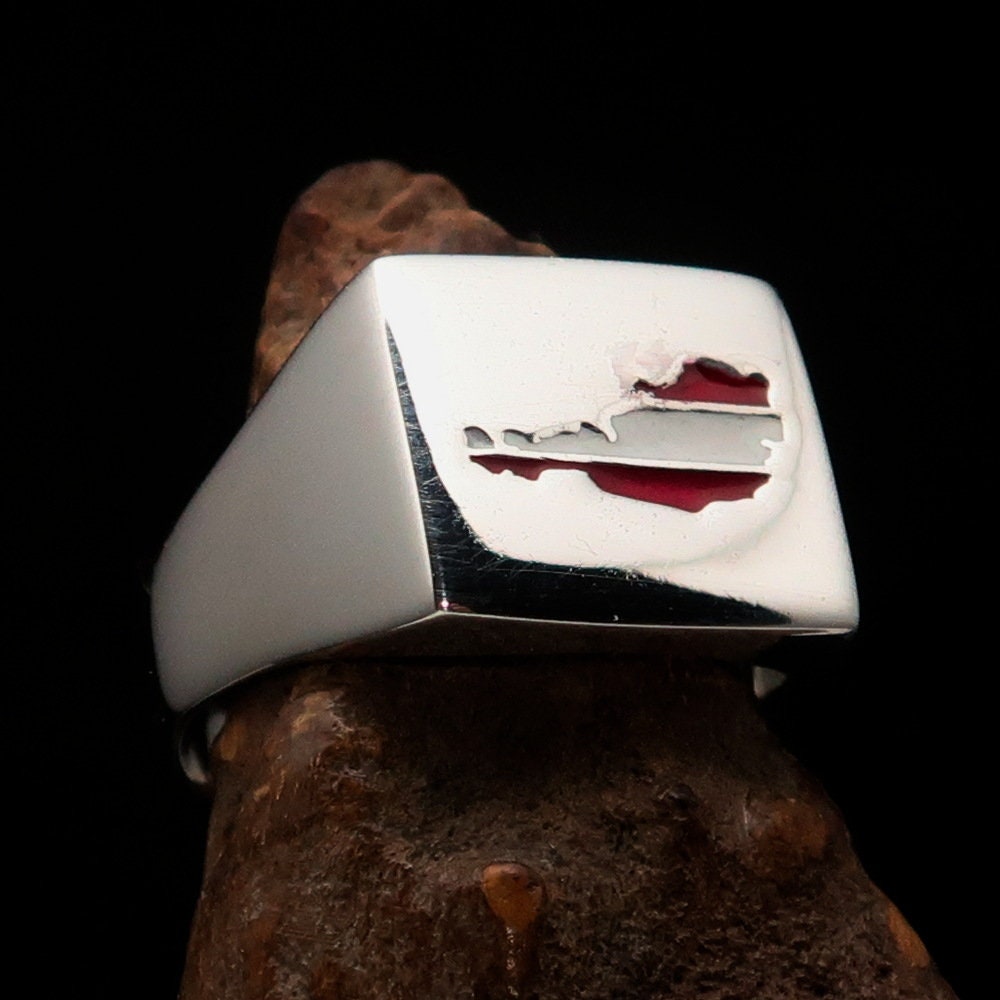 Austrian Flag Ring made of sterling silver, featuring a polished finish and engraved RCRN logo, designed for men.