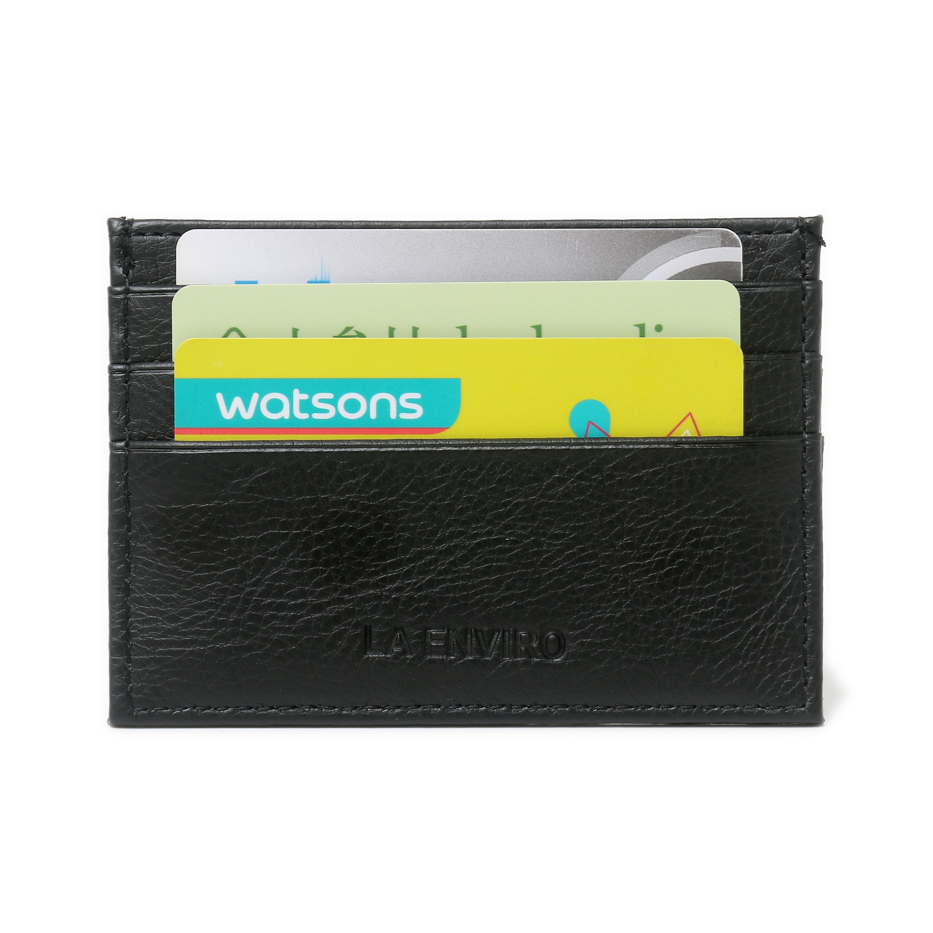 AVOCA Unisex Card Holder in Black, made from premium vegan leather, featuring multiple card pockets and a sleek design.