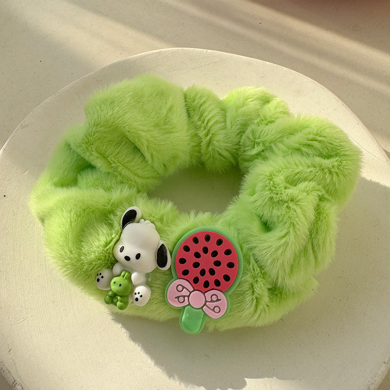 Avocado Green Forest Plush Hair Tie, soft and stylish hair accessory in vibrant green color, perfect for comfortable hairstyles.