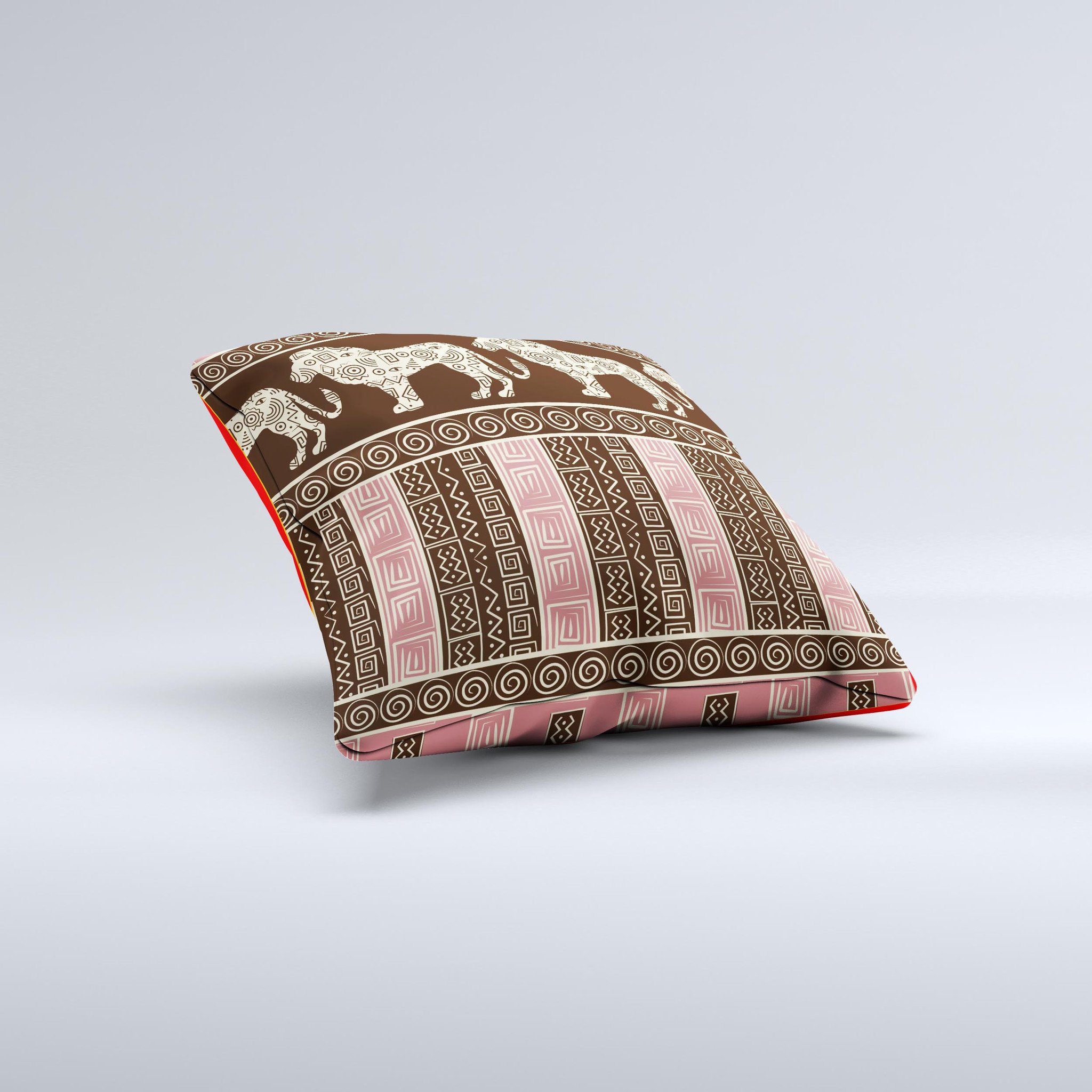 Aztec Pink Brown Lion Pattern decorative throw pillow with intricate design, handcrafted in Virginia, showcasing vibrant colors and high-quality fabric.