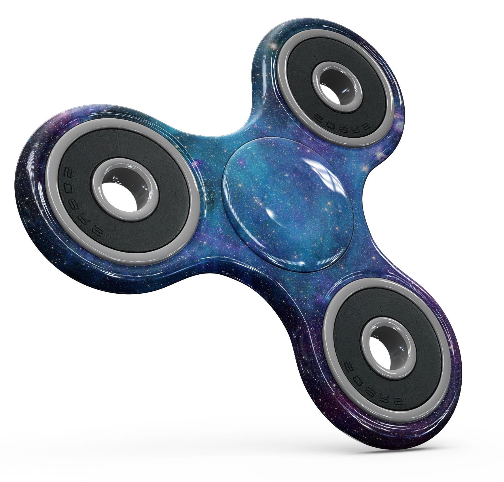 Azure Nebula Full-Body Fidget Spinner Skin-Kit showcasing vibrant cosmic design on a fidget spinner.