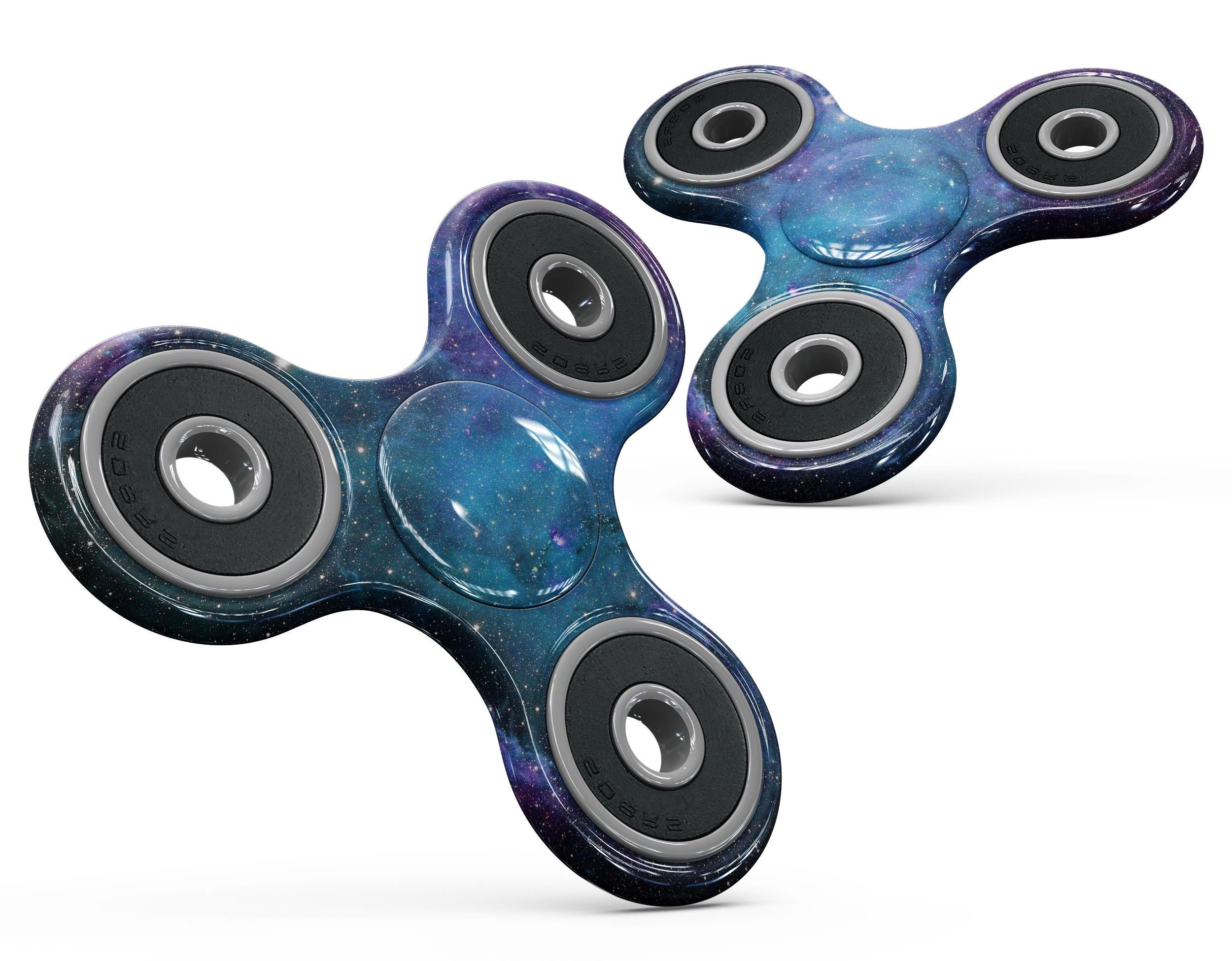 Azure Nebula Full-Body Fidget Spinner Skin-Kit showcasing vibrant cosmic design on a fidget spinner.