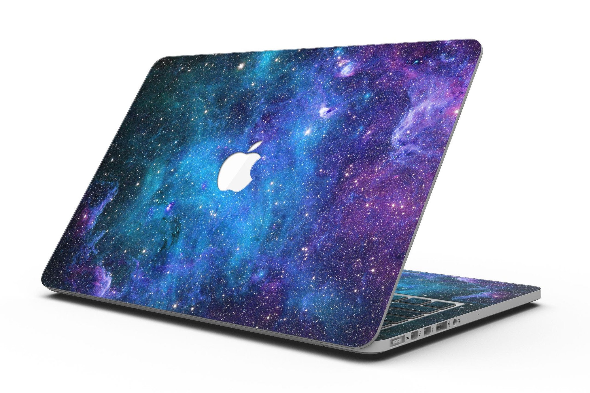 Azure Nebula skin kit for MacBook Pro with Retina Display, showcasing vibrant colors and premium vinyl material.