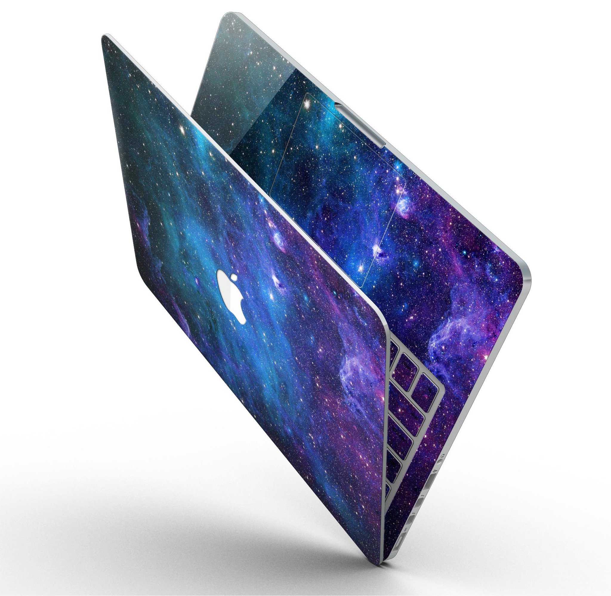 Azure Nebula skin kit for MacBook Pro with Retina Display, showcasing vibrant colors and premium vinyl material.