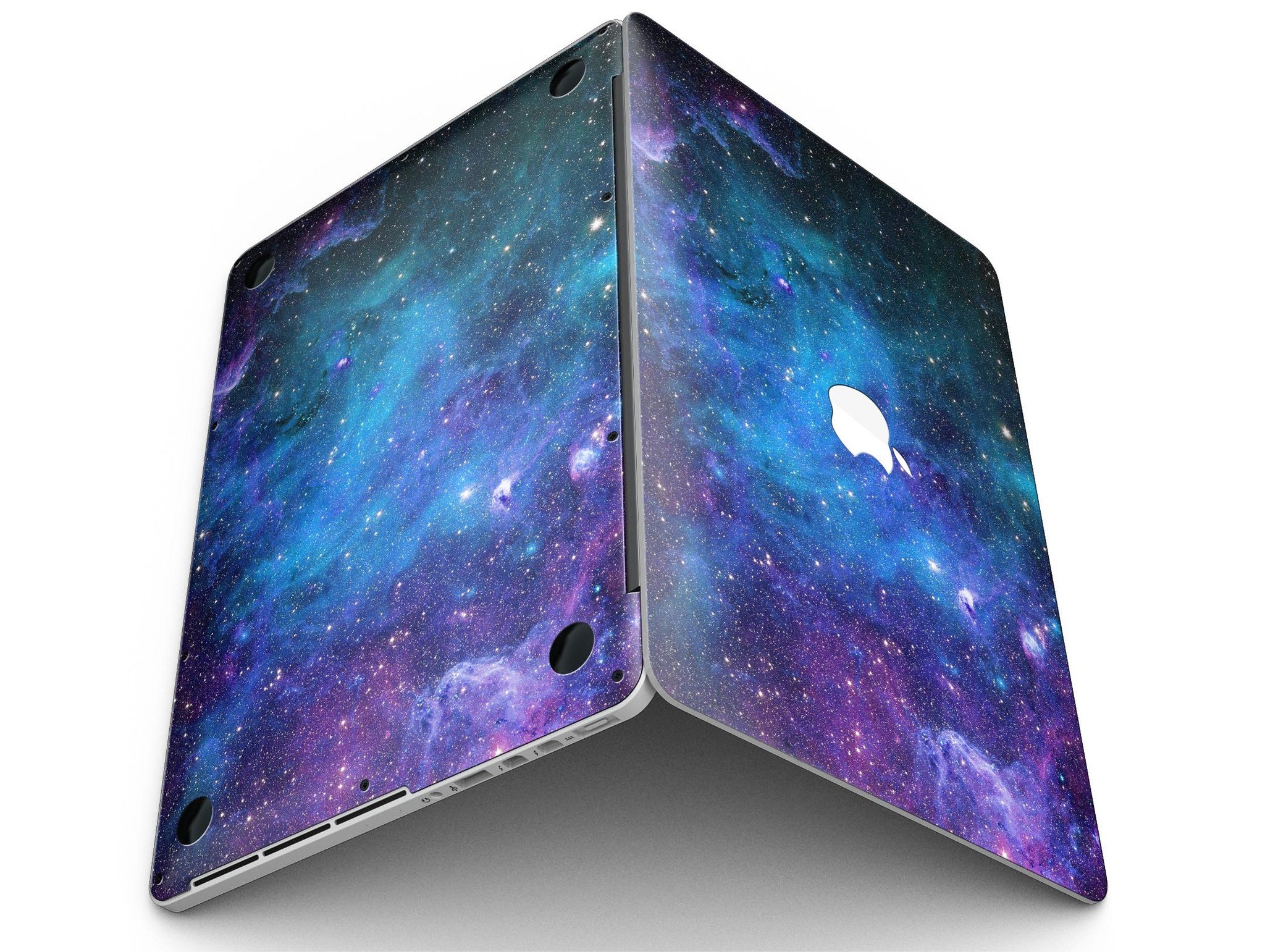 Azure Nebula skin kit for MacBook Pro with Retina Display, showcasing vibrant colors and premium vinyl material.