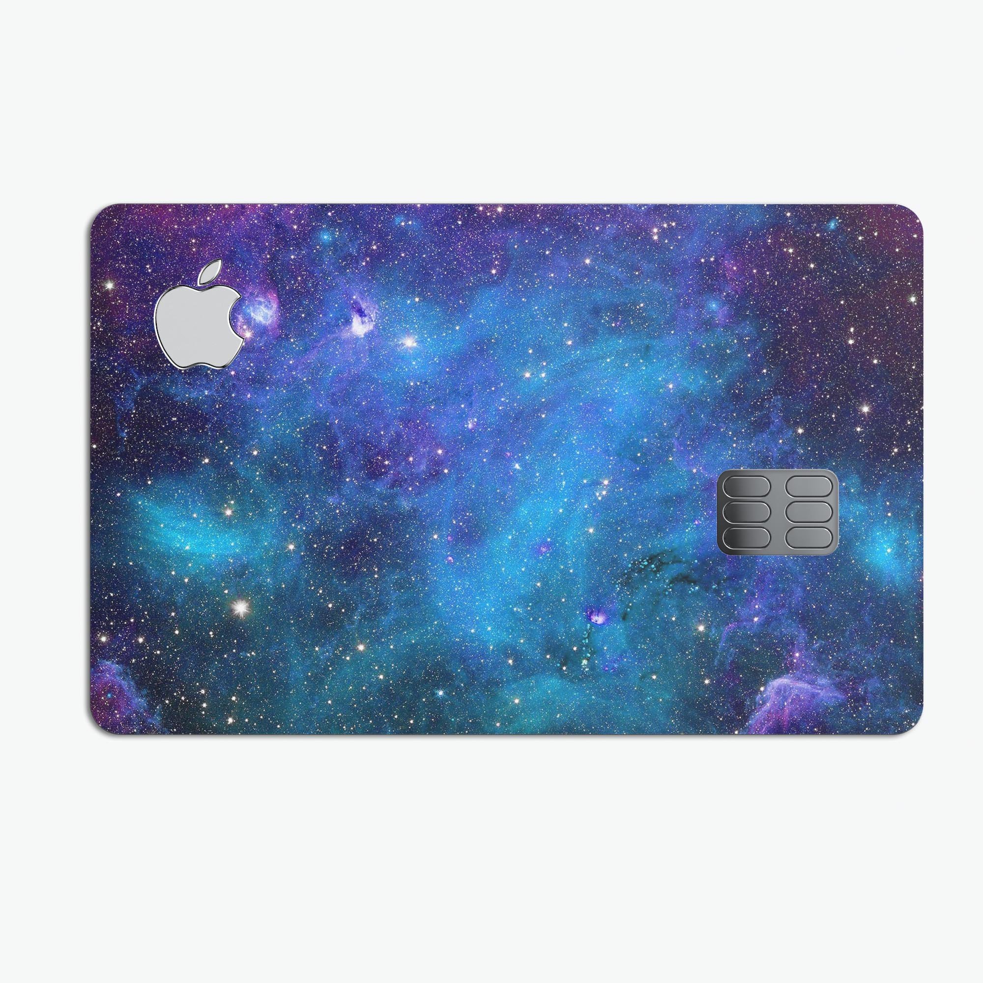 Azure Nebula Premium Protective Decal Skin-Kit for Apple Credit Card, showcasing its vibrant design and high-quality finish.