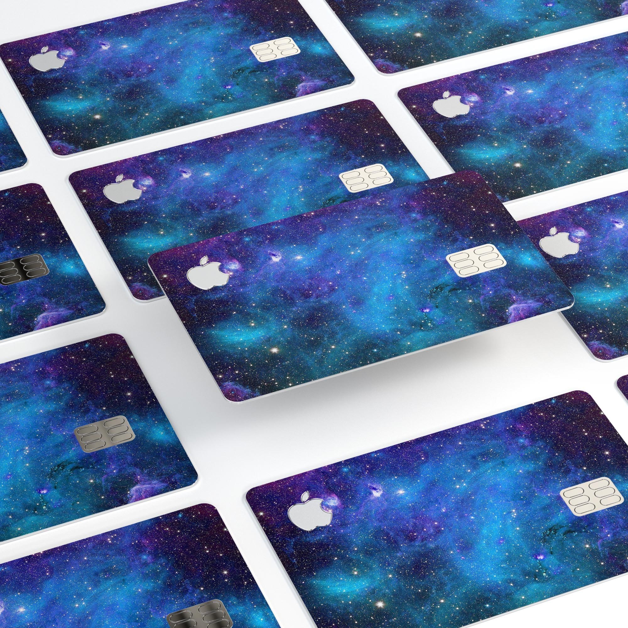 Azure Nebula Premium Protective Decal Skin-Kit for Apple Credit Card, showcasing its vibrant design and high-quality finish.