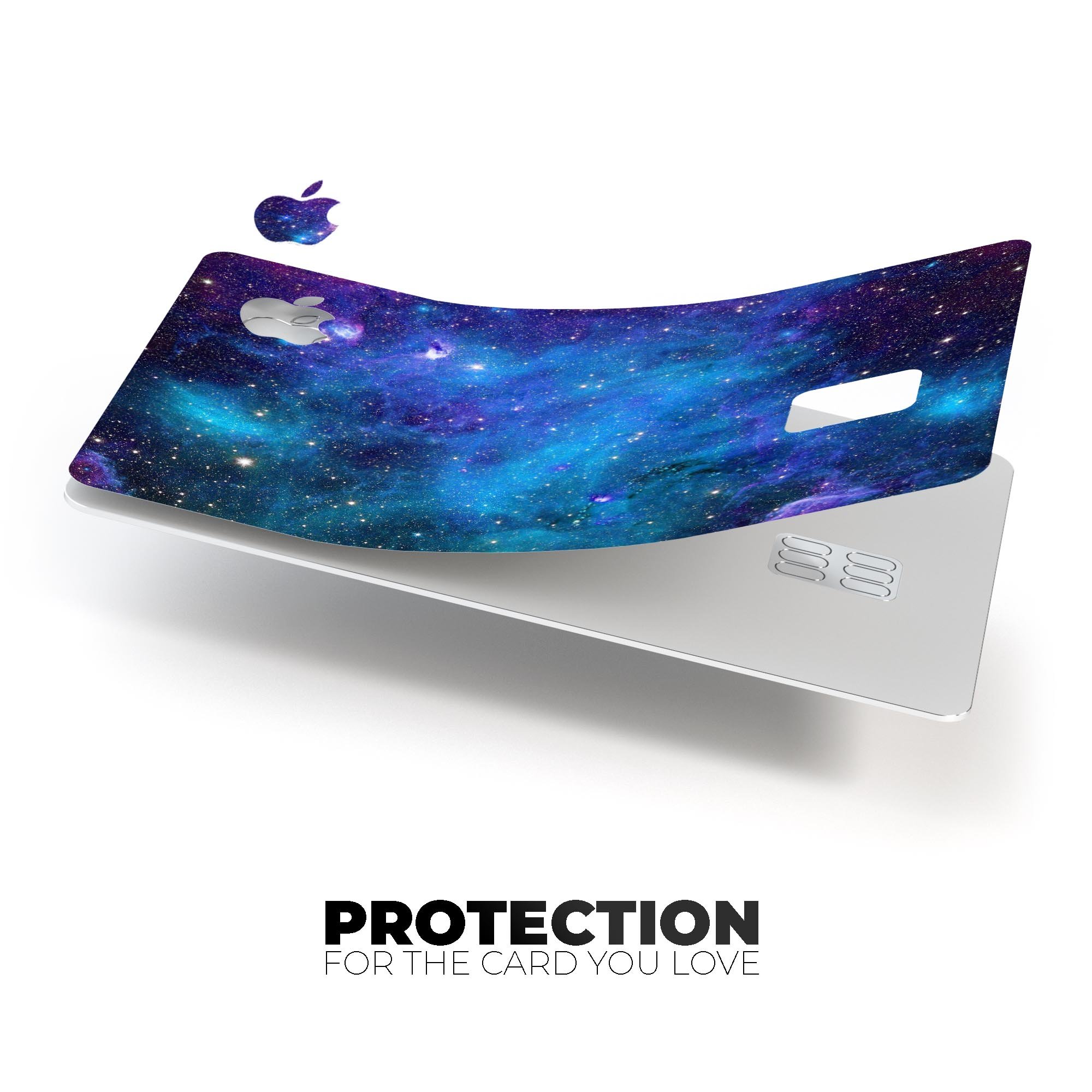 Azure Nebula Premium Protective Decal Skin-Kit for Apple Credit Card, showcasing its vibrant design and high-quality finish.