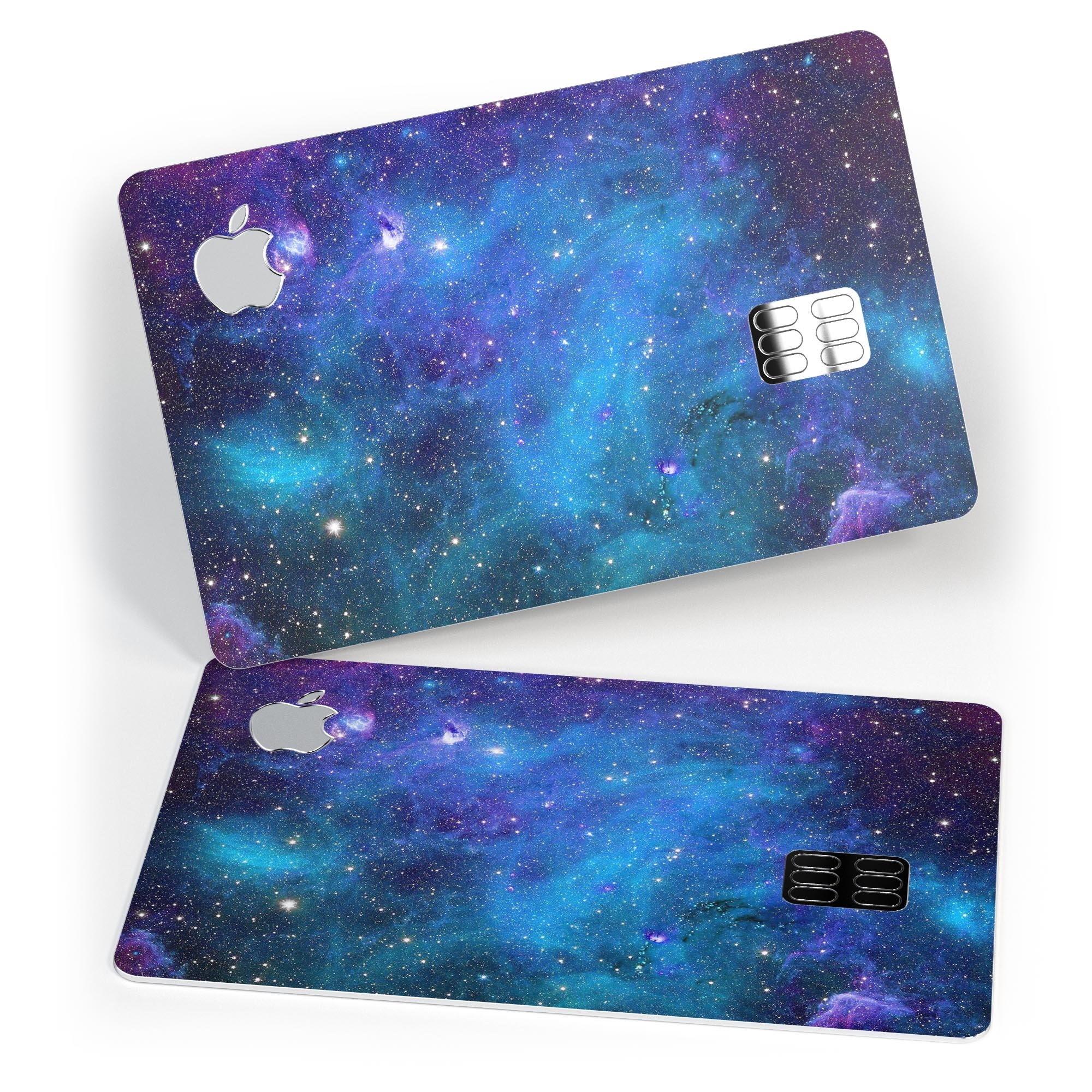 Azure Nebula Premium Protective Decal Skin-Kit for Apple Credit Card, showcasing its vibrant design and high-quality finish.