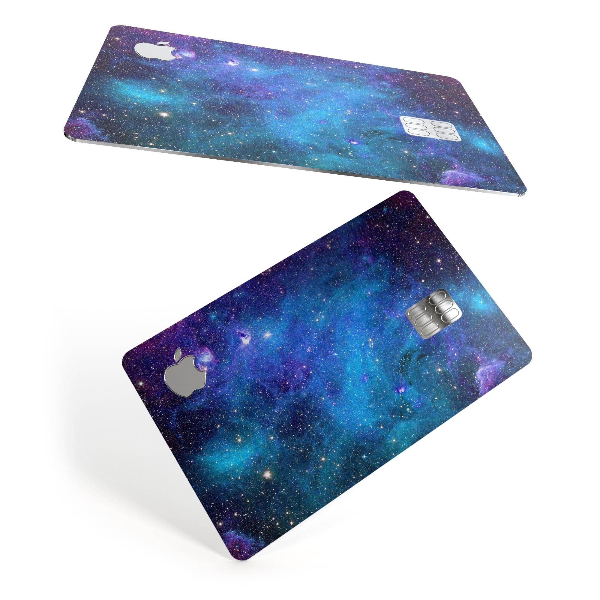 Azure Nebula Premium Protective Decal Skin-Kit for Apple Credit Card, showcasing its vibrant design and high-quality finish.