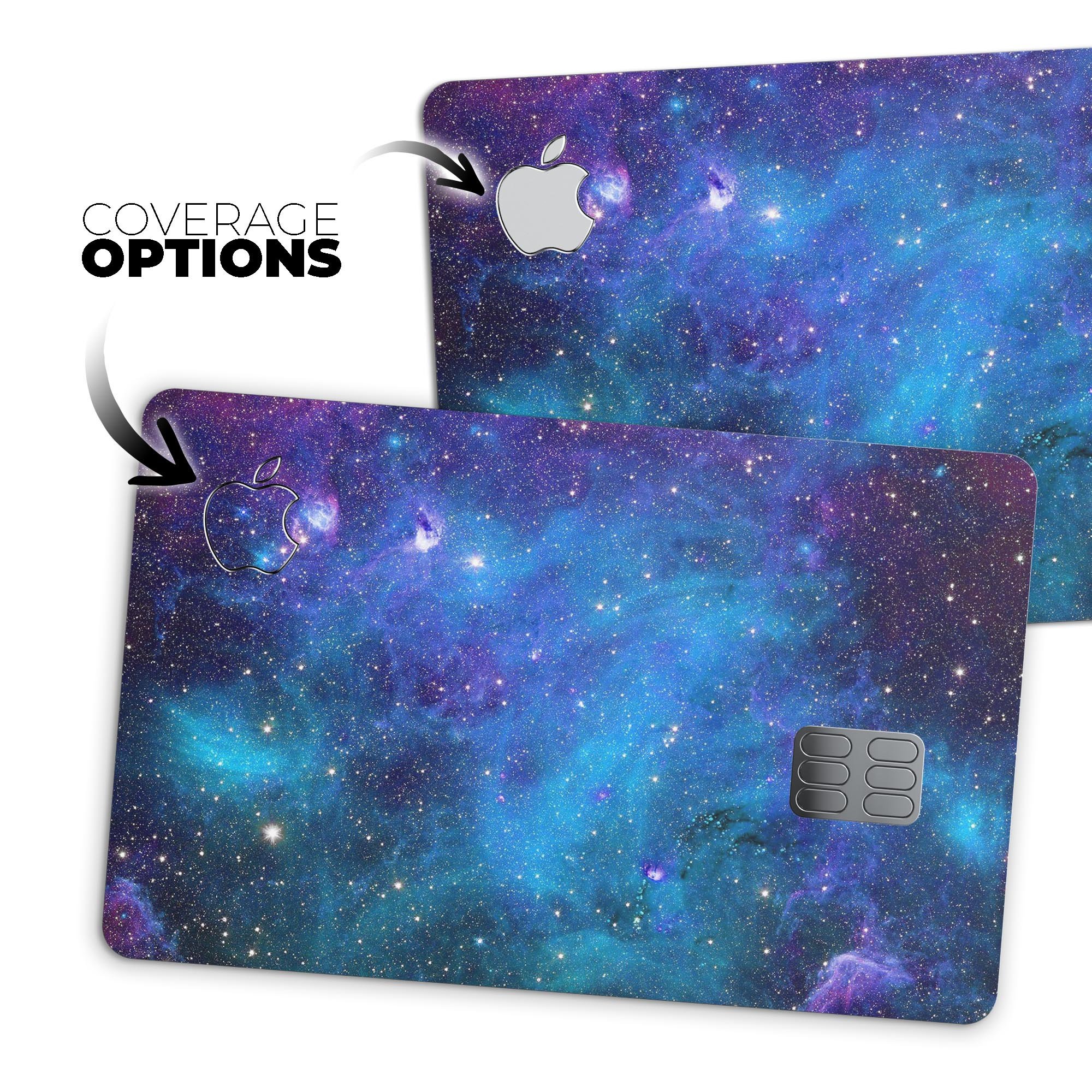 Azure Nebula Premium Protective Decal Skin-Kit for Apple Credit Card, showcasing its vibrant design and high-quality finish.