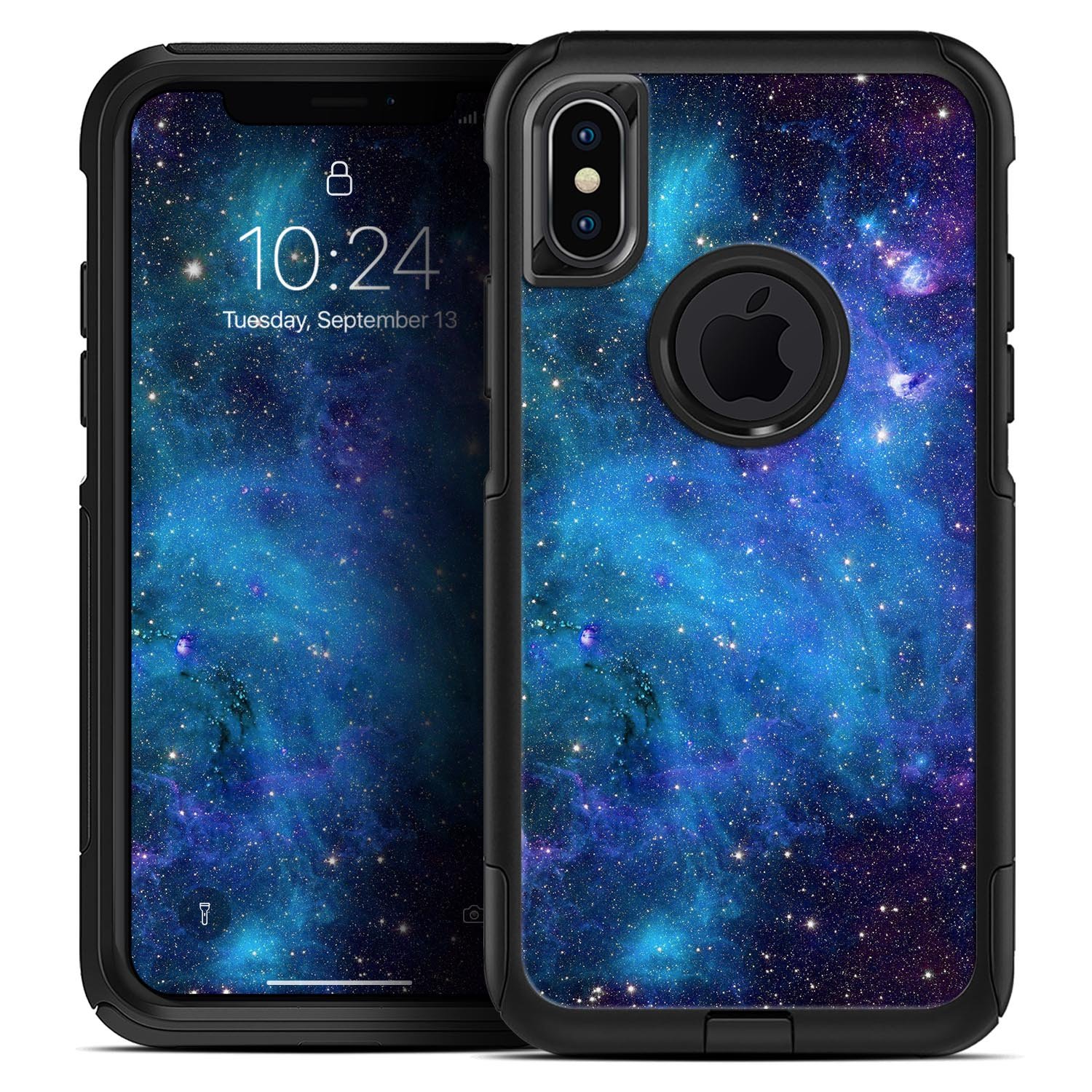 Azure Nebula Skin Kit for iPhone OtterBox Cases featuring a vibrant nebula design with deep blues and purples.