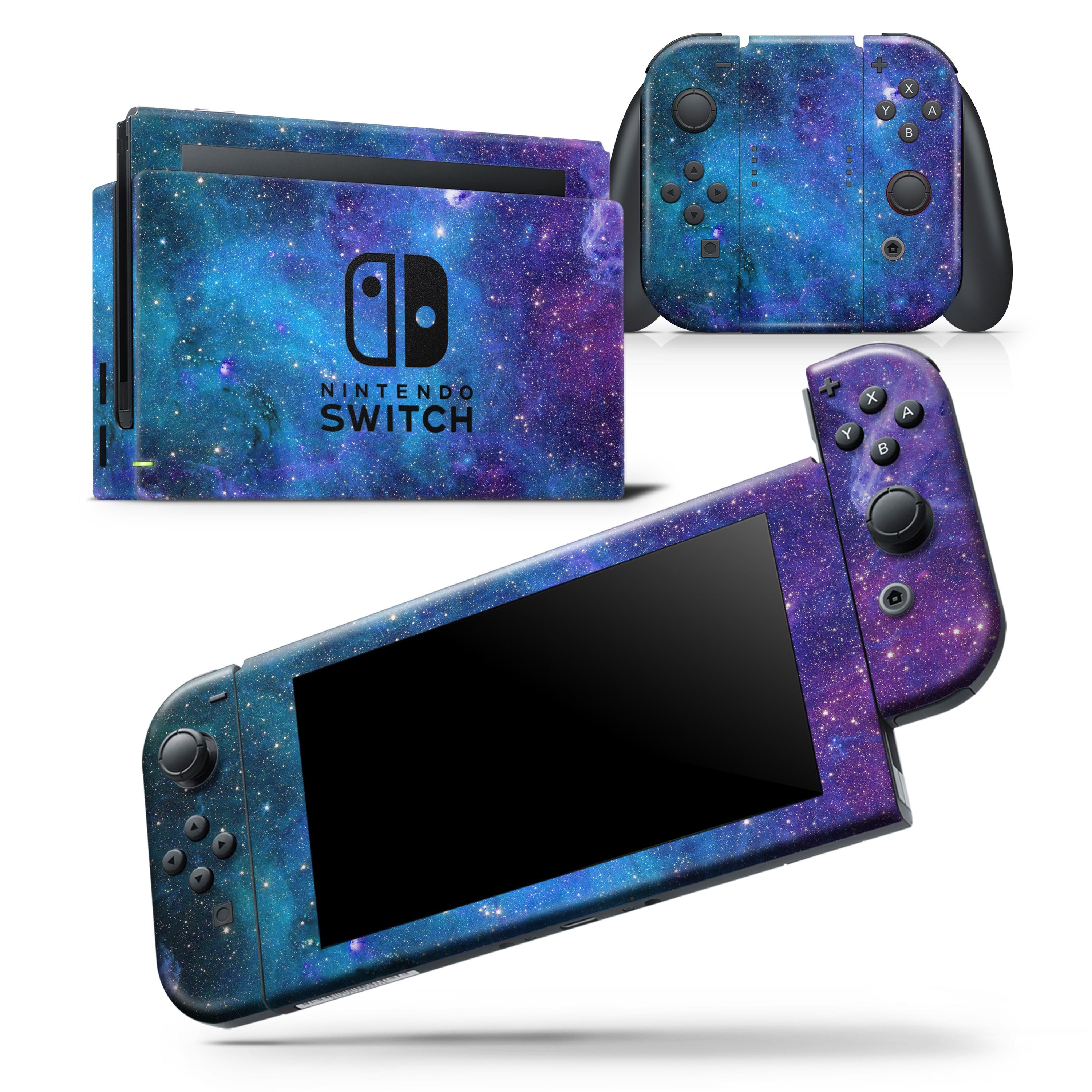 Azure Nebula skin wrap decal for Nintendo Switch Lite, showcasing vibrant colors and a sleek design that fits perfectly on the console and dock.