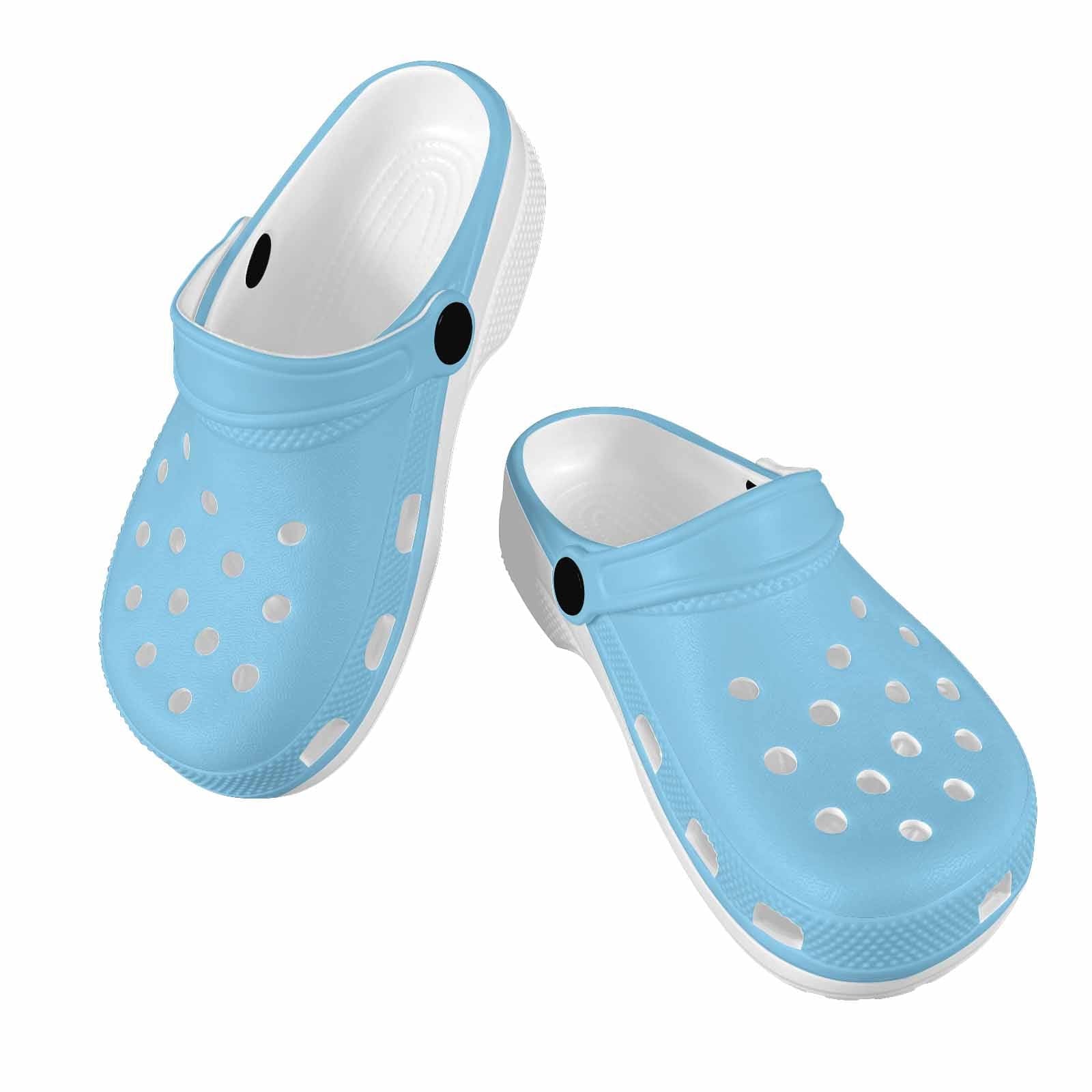 A pair of Baby Blue Clogs for Youth, featuring a lightweight design, breathable material, and cushioned sole, perfect for active kids.