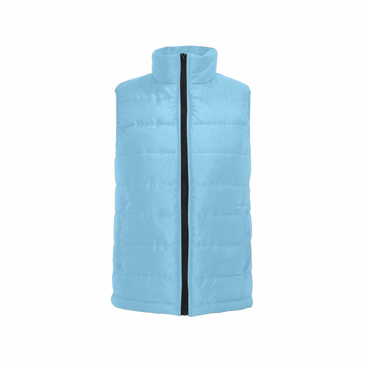 A stylish baby blue men's padded vest featuring a quilted design, perfect for layering in cool weather.