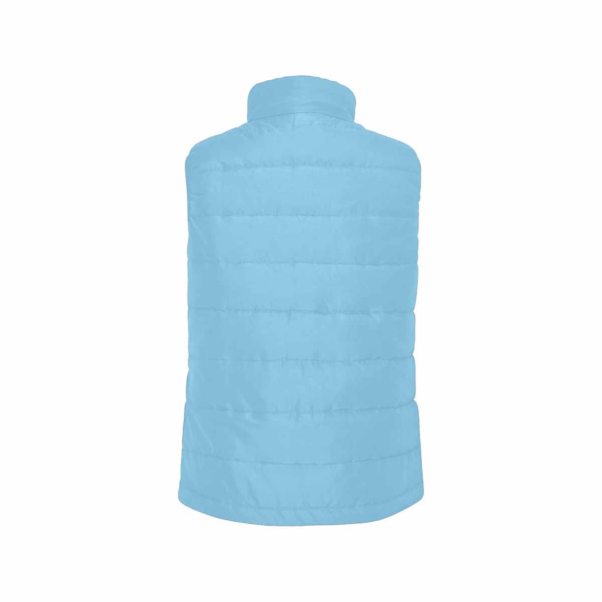 A stylish baby blue men's padded vest featuring a quilted design, perfect for layering in cool weather.