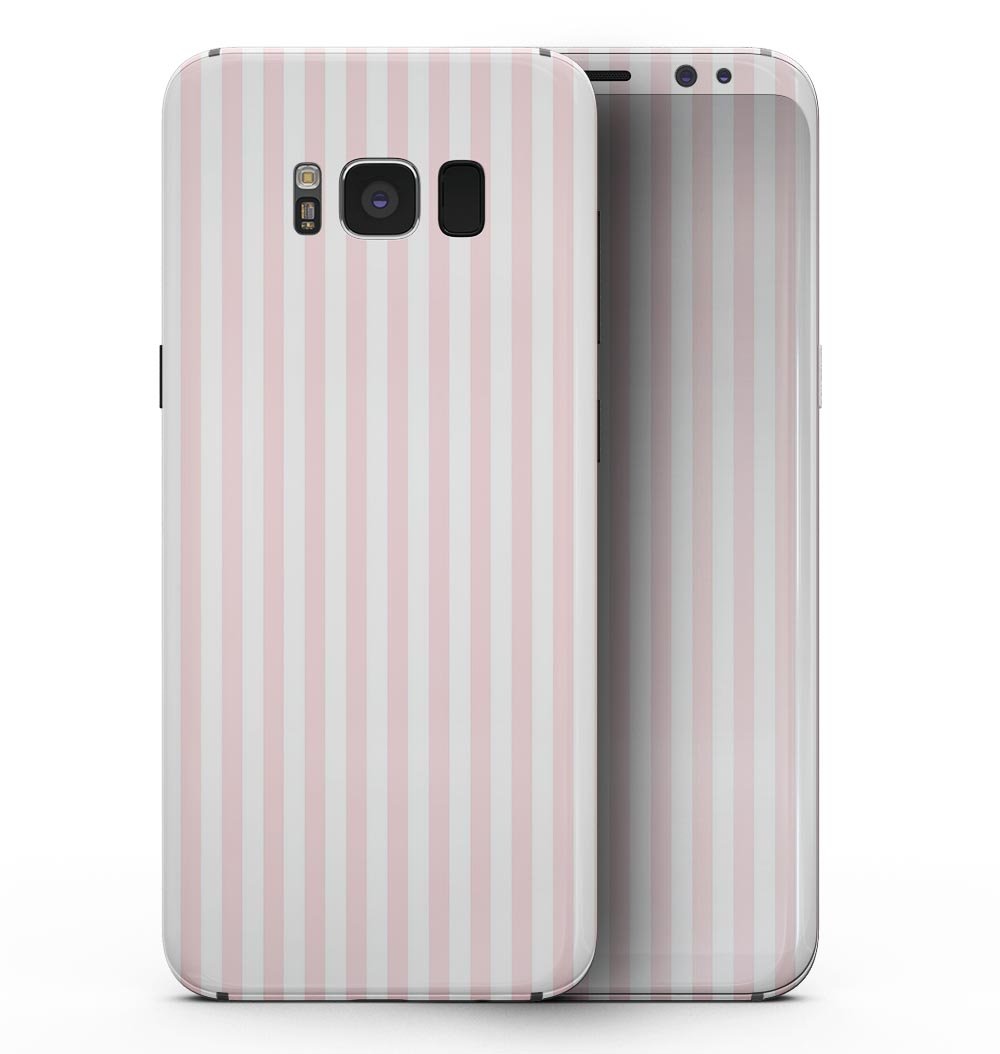 Samsung Galaxy S8 with Baby Pink Vertical Stripes skin, showcasing a stylish and protective design.