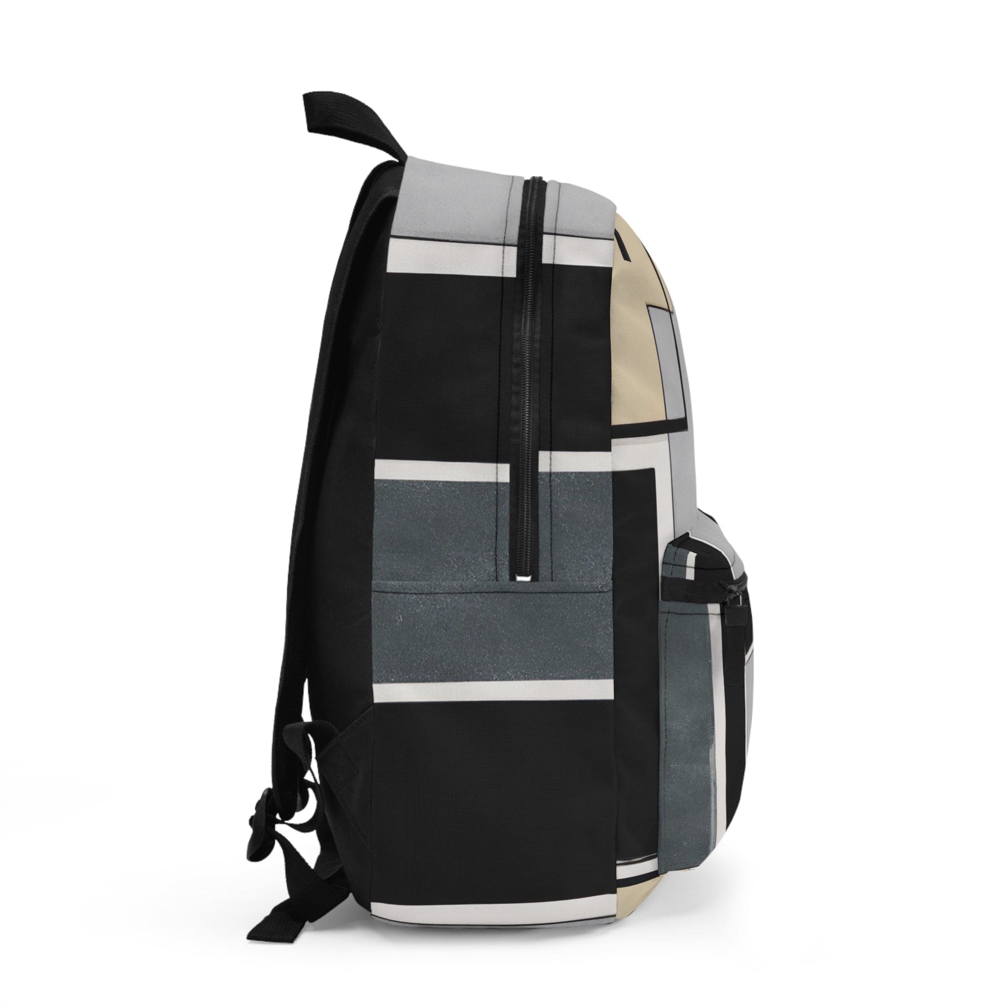 Stylish waterproof backpack in abstract black, grey, and brown design, perfect for work, school, and leisure activities.