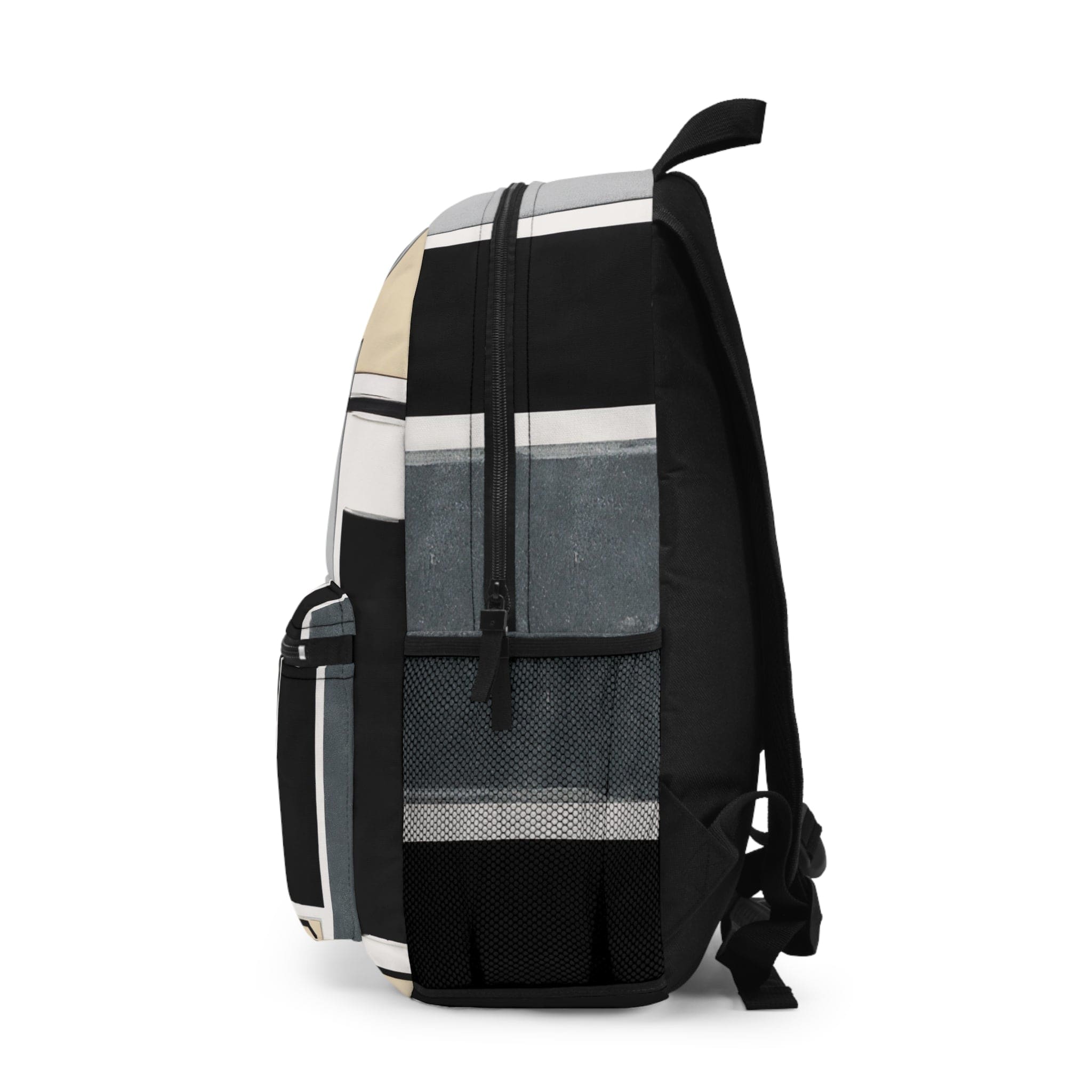 Stylish waterproof backpack in abstract black, grey, and brown design, perfect for work, school, and leisure activities.