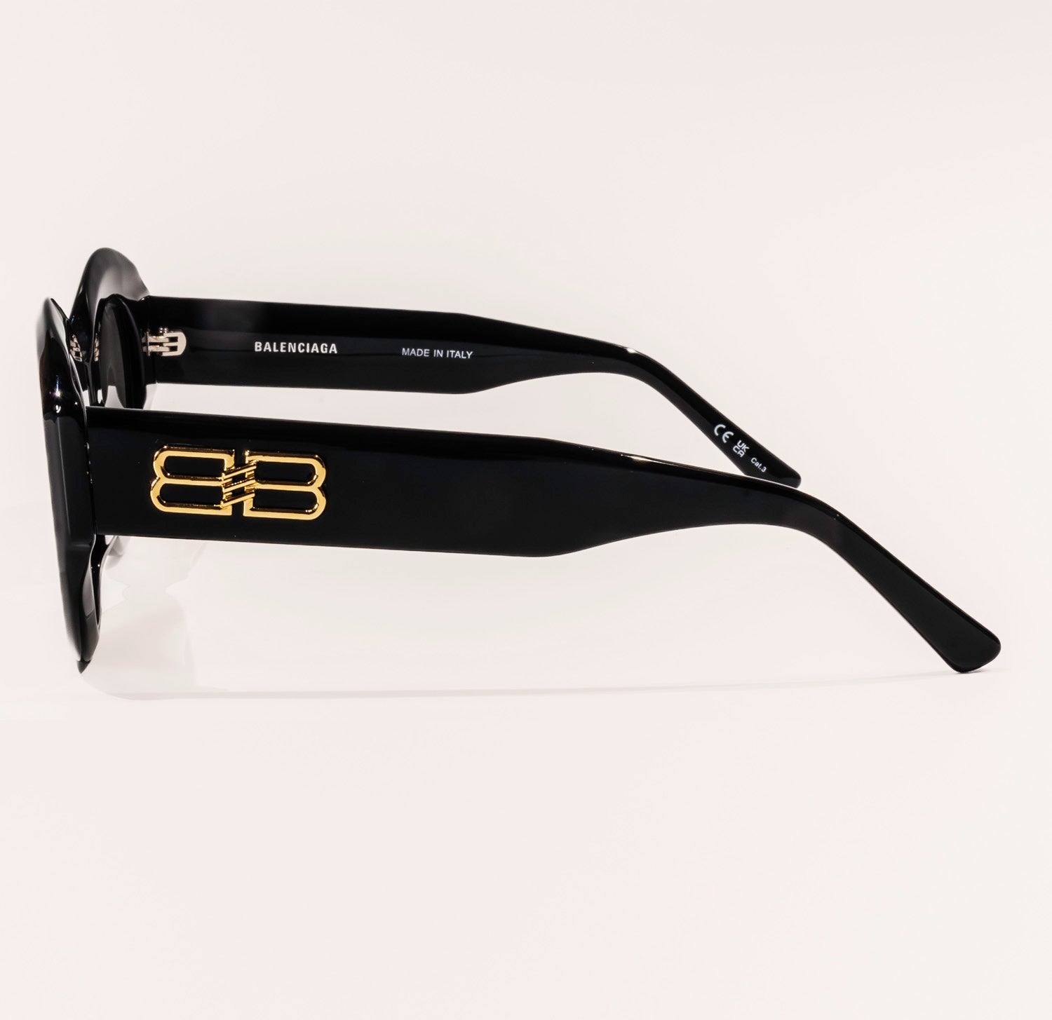 BALENCIAGA SUNGLASSES BB0235S featuring round brown or black lenses and a full rim acetate frame, stylishly displayed in a protective case.